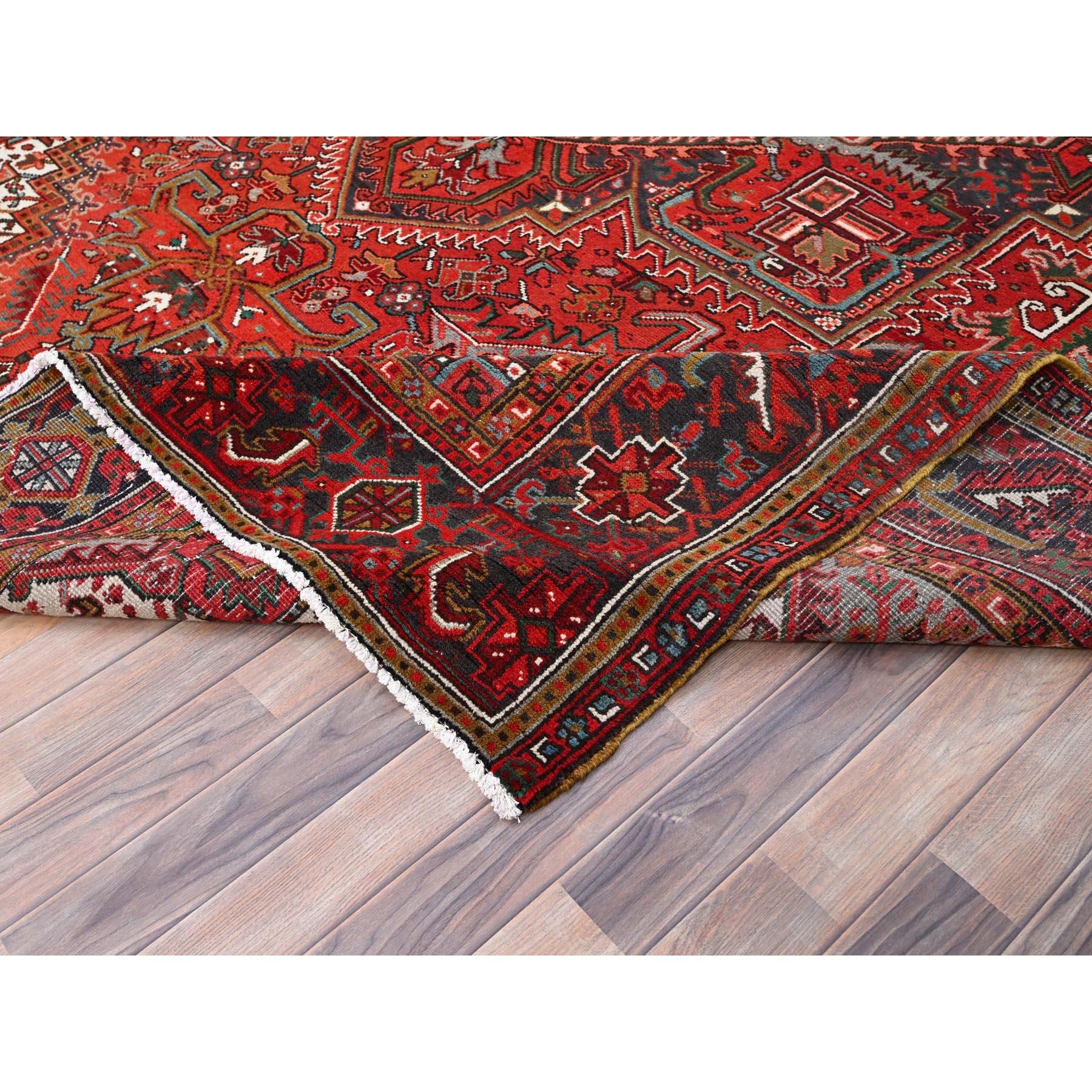 Red Vintage Persian Heriz Good Condition Rustic Feel Worn Wool Hand Knotted Rug For Sale 2