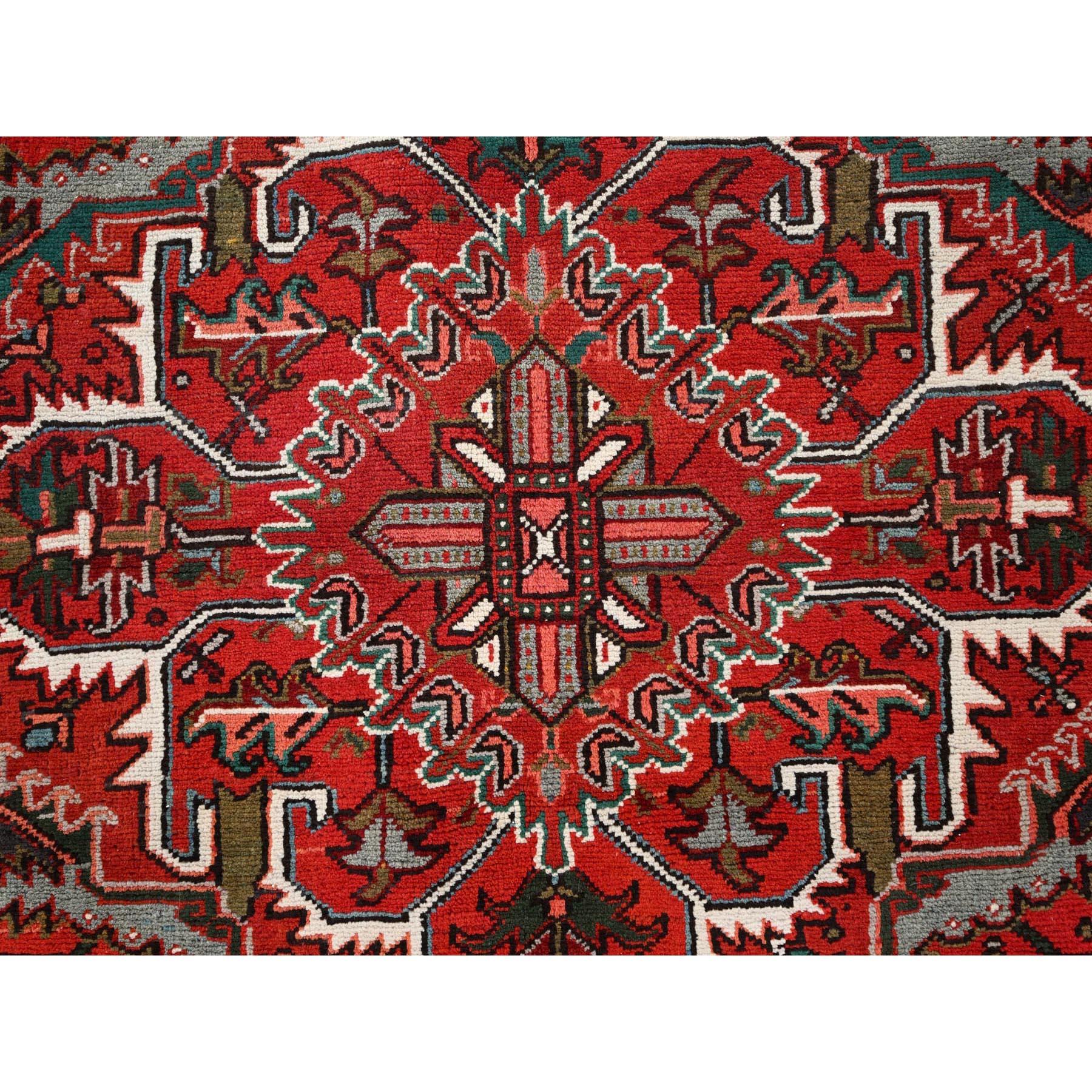 Red Vintage Persian Heriz Good Condition Rustic Feel Worn Wool Hand Knotted Rug For Sale 4