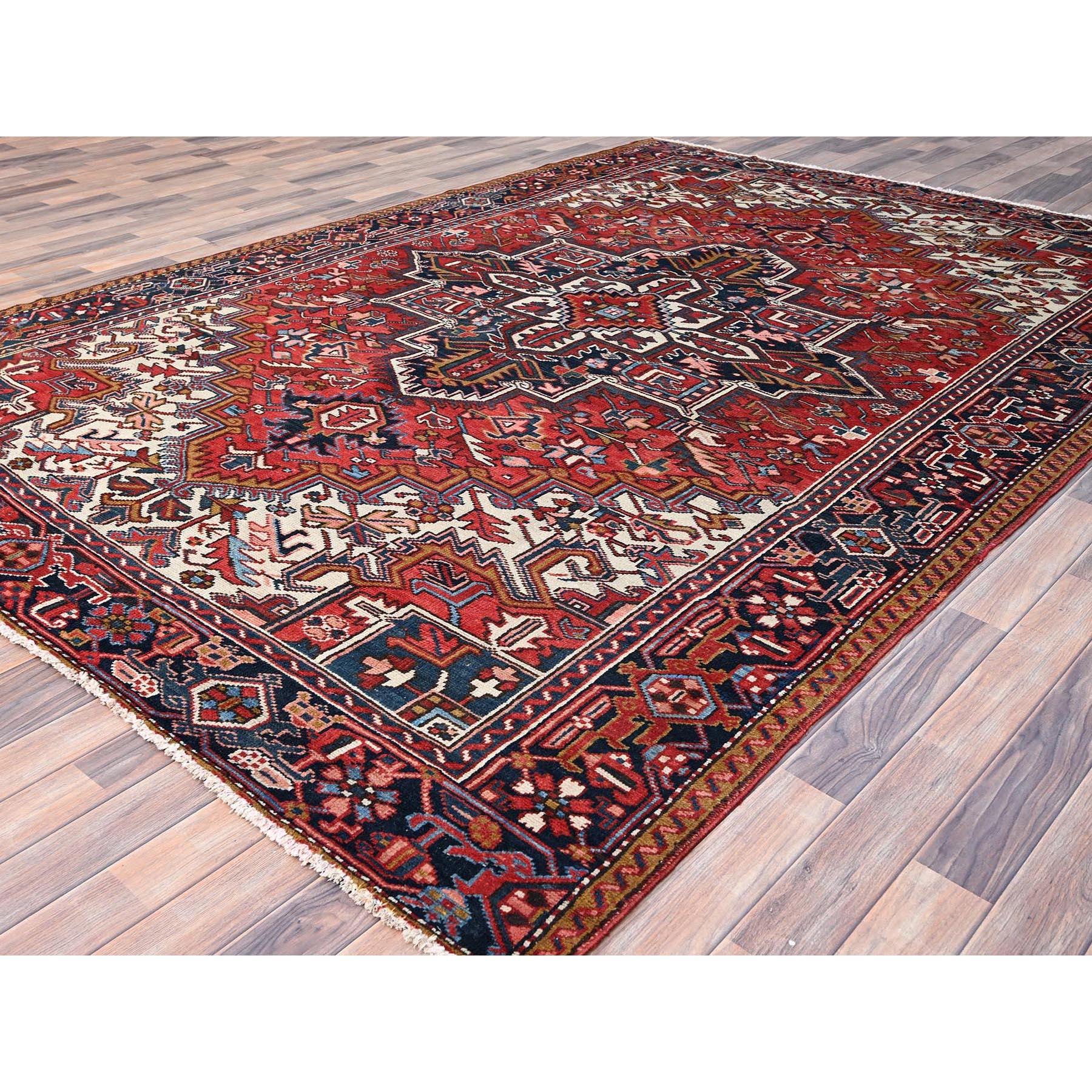 Hand-Knotted Red Vintage Persian Heriz Hand Knotted Pure Wool Sides and Ends Cleaned Rug For Sale