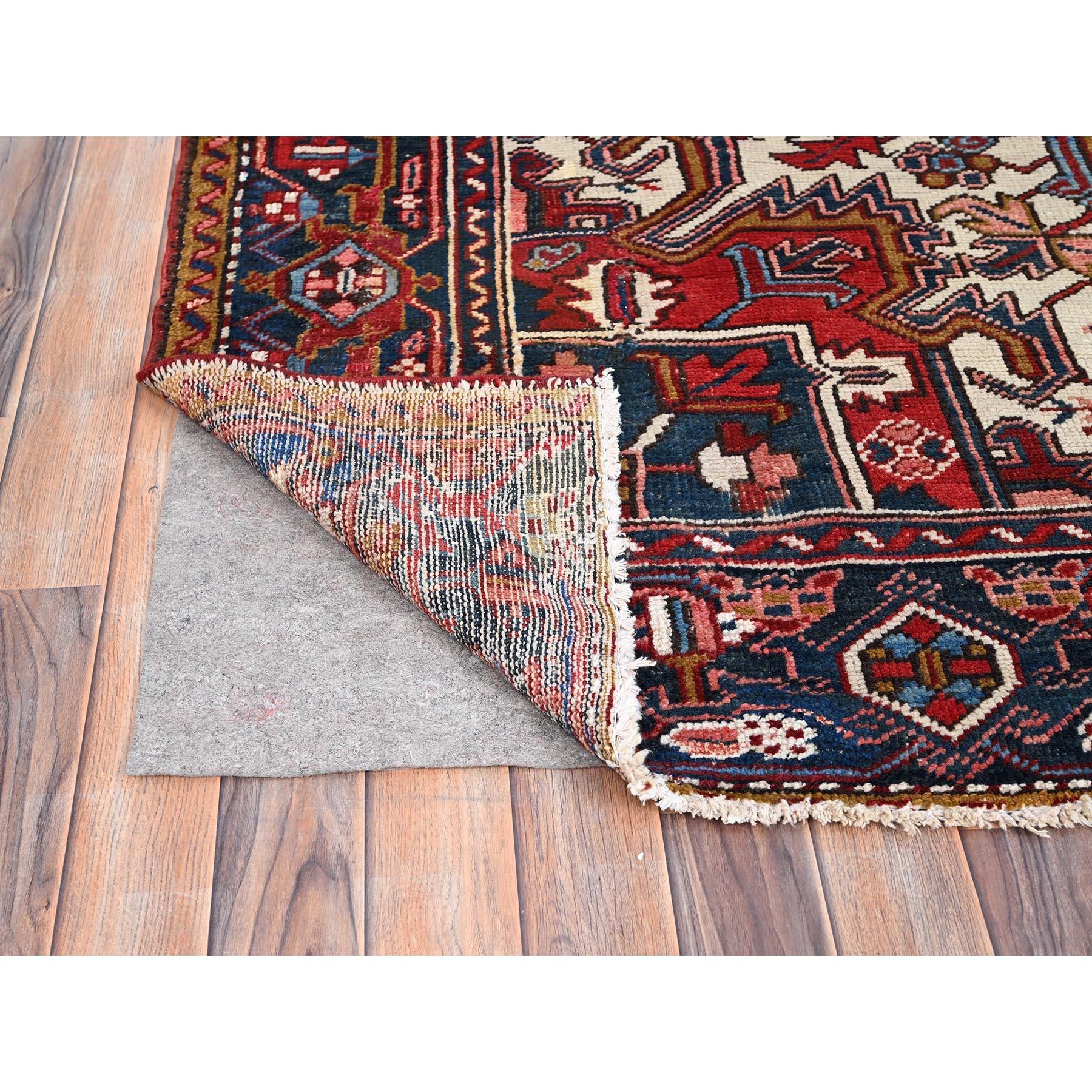 Red Vintage Persian Heriz Hand Knotted Pure Wool Sides and Ends Cleaned Rug In Excellent Condition For Sale In Carlstadt, NJ