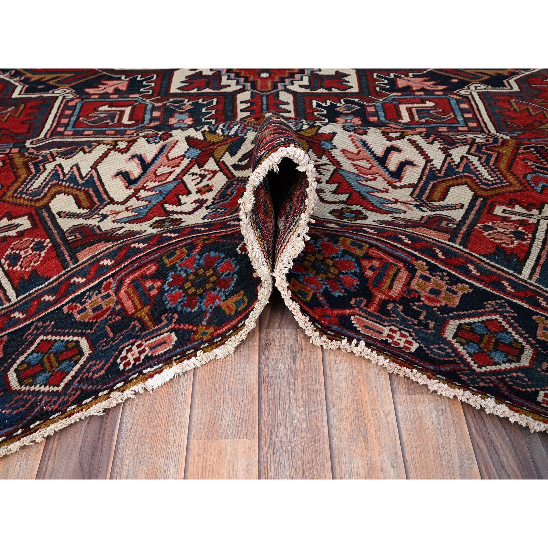 Mid-20th Century Red Vintage Persian Heriz Hand Knotted Pure Wool Sides and Ends Cleaned Rug For Sale
