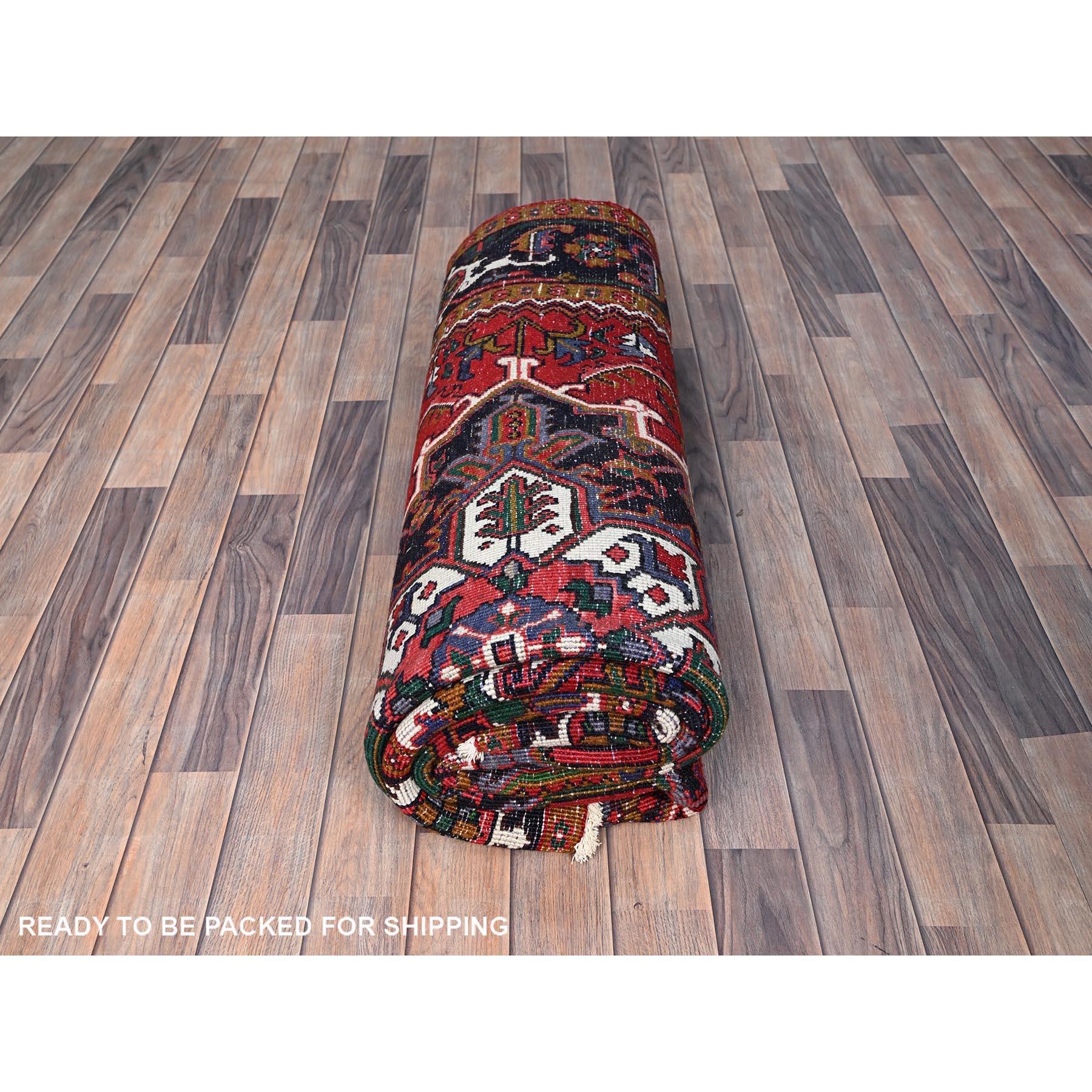 Red Vintage Persian Heriz Organic Wool Sides and Ends Cleaned Hand Knotted Rug For Sale 4