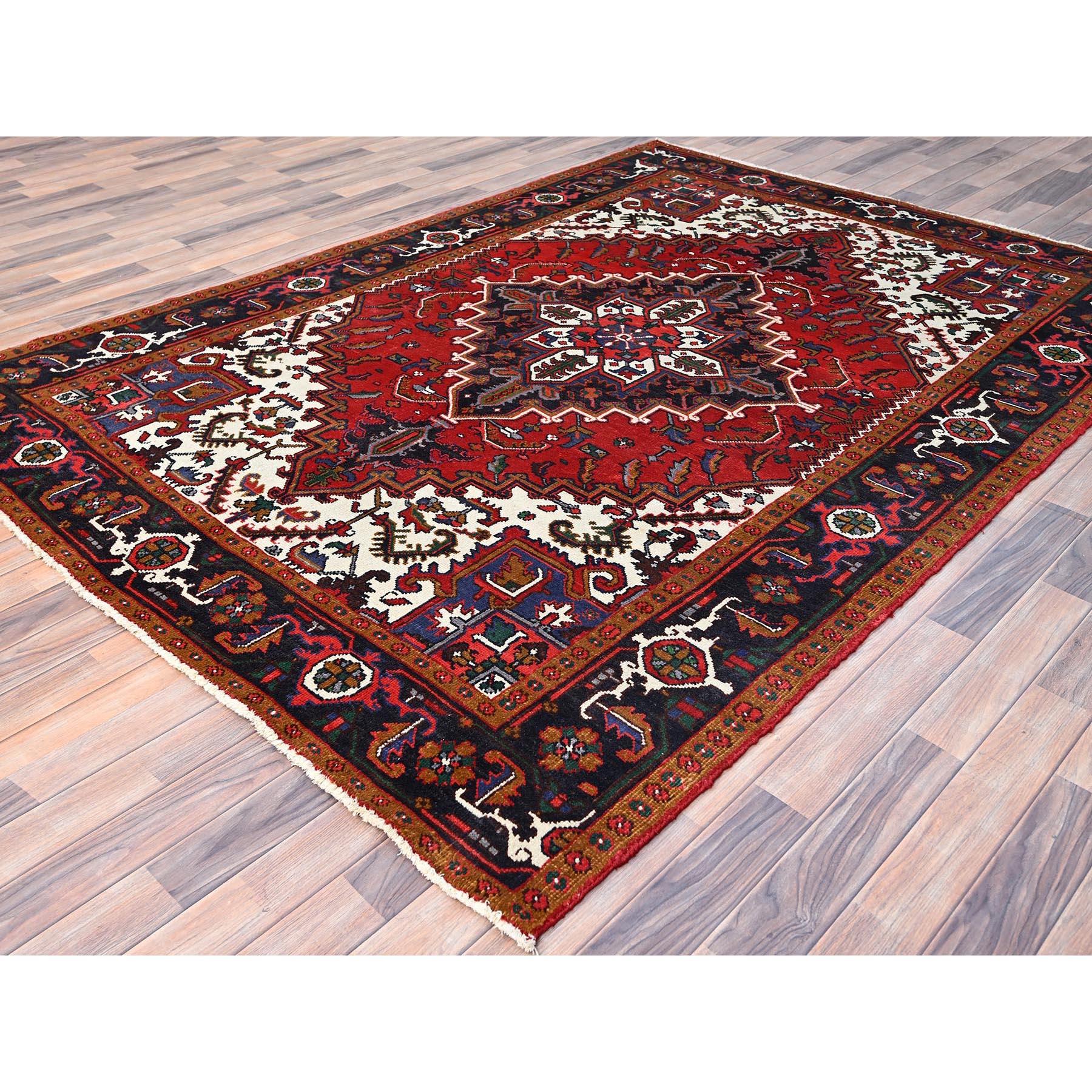 Hand-Knotted Red Vintage Persian Heriz Organic Wool Sides and Ends Cleaned Hand Knotted Rug For Sale