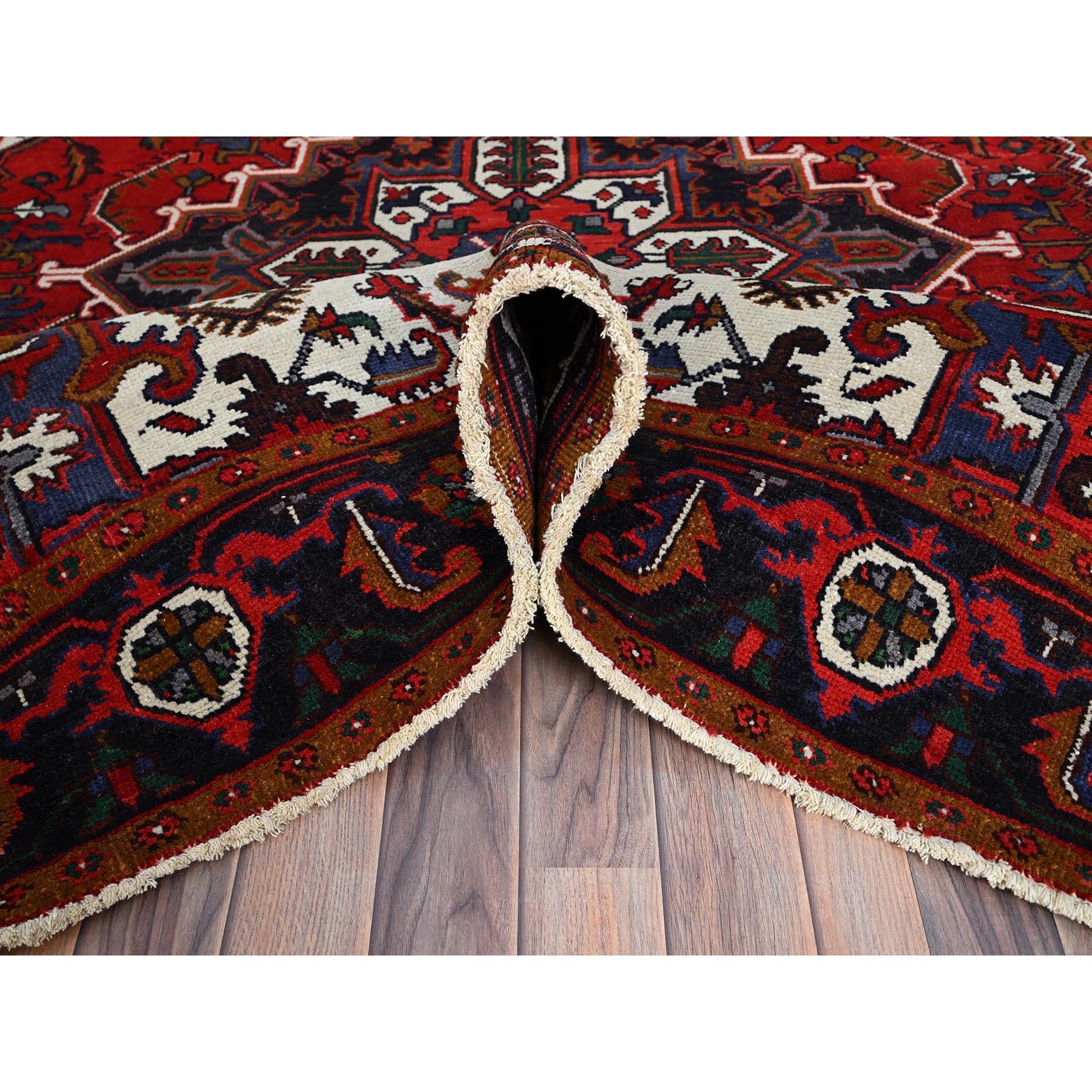 Mid-20th Century Red Vintage Persian Heriz Organic Wool Sides and Ends Cleaned Hand Knotted Rug For Sale