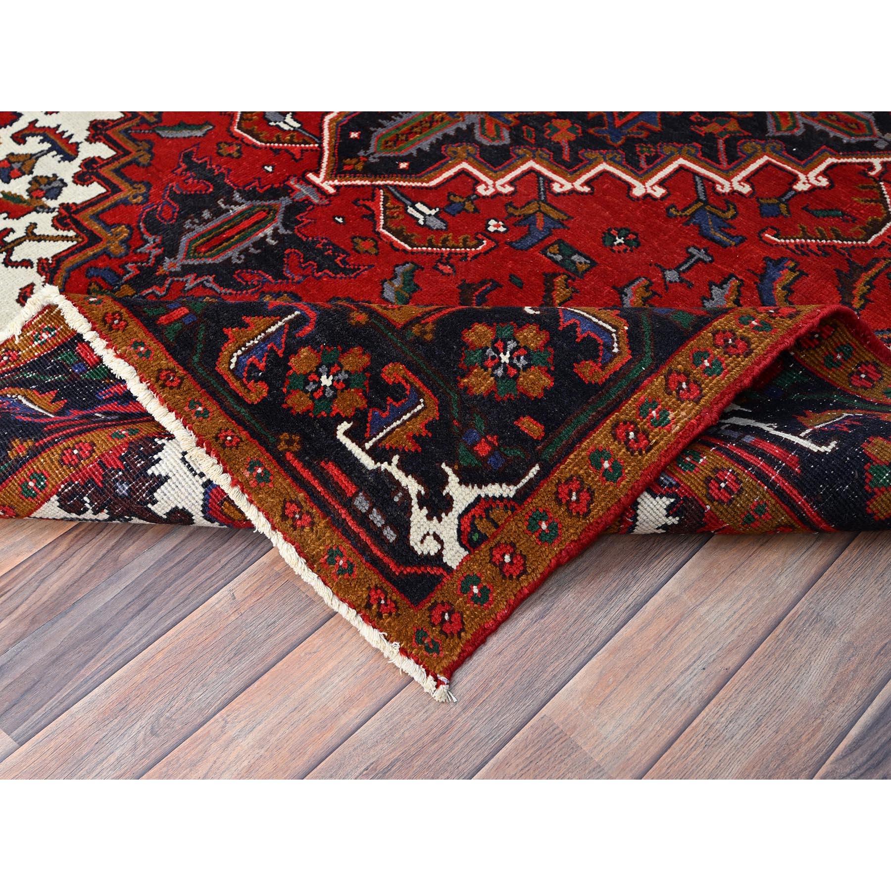 Red Vintage Persian Heriz Organic Wool Sides and Ends Cleaned Hand Knotted Rug For Sale 1
