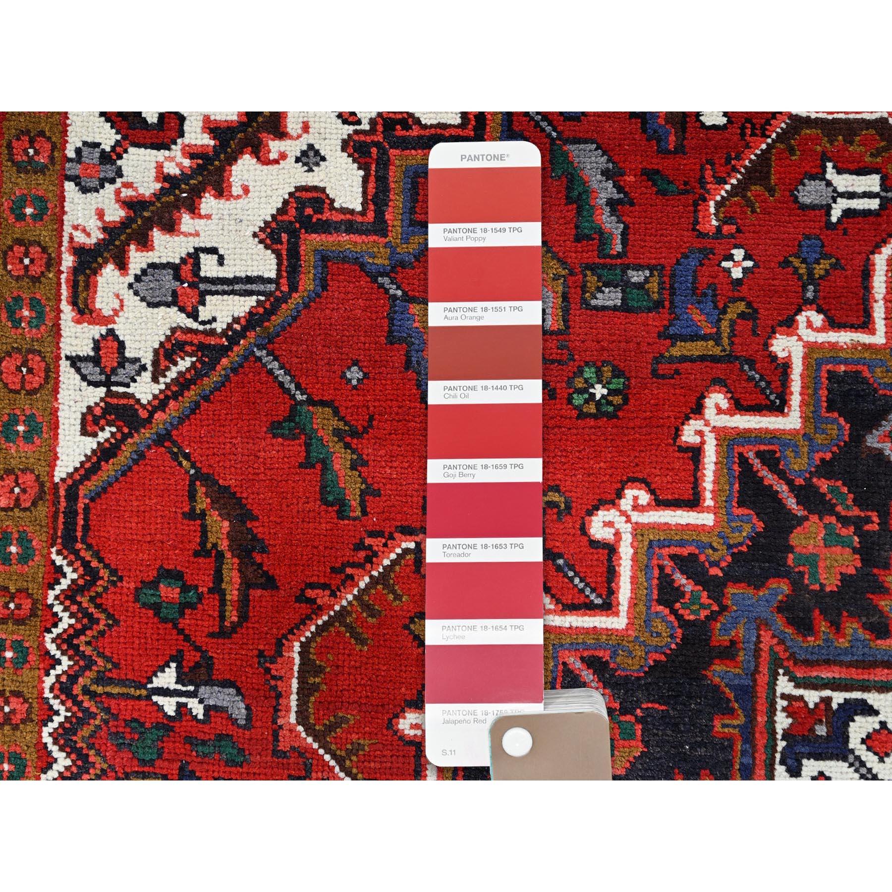 Red Vintage Persian Heriz Organic Wool Sides and Ends Cleaned Hand Knotted Rug For Sale 2