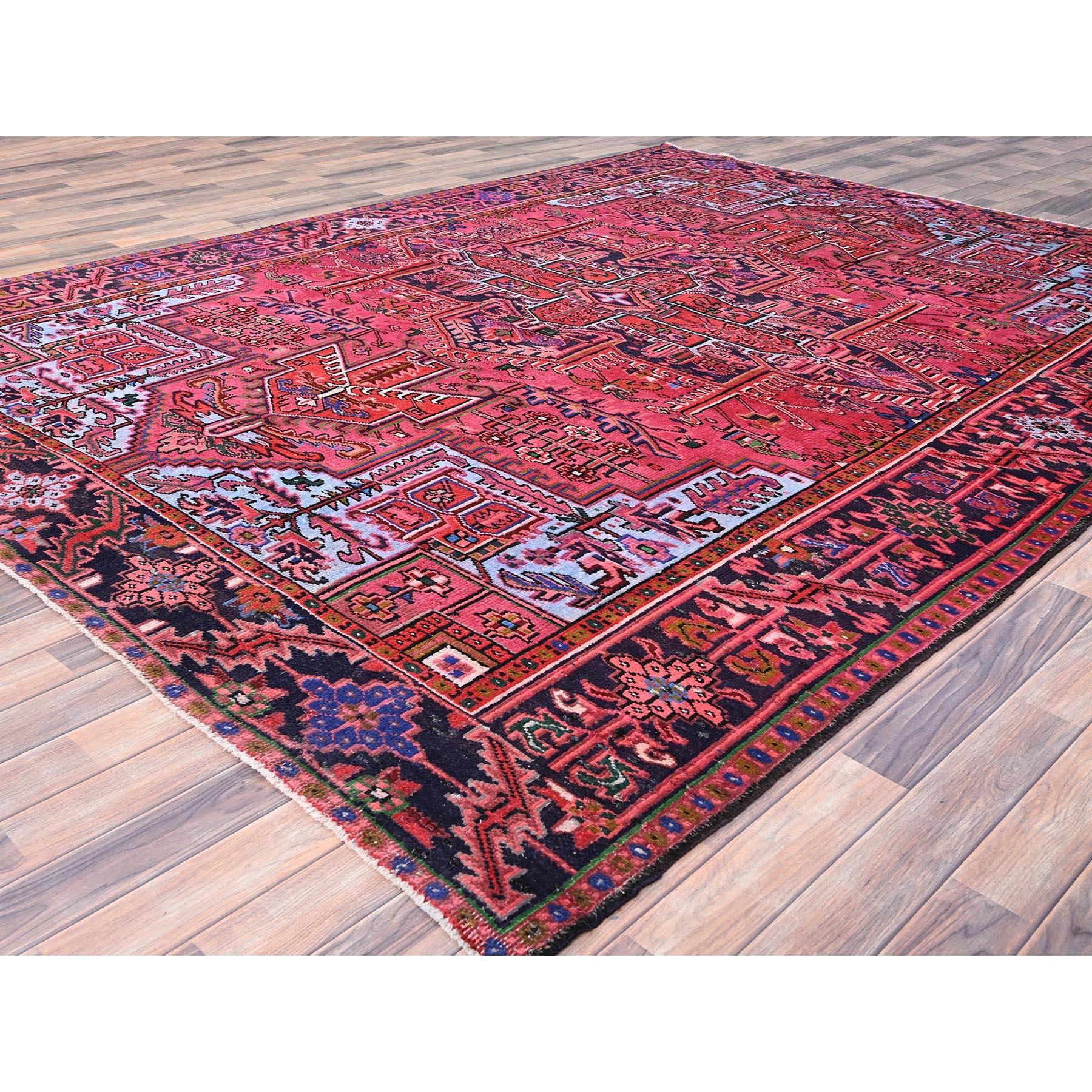 Hand-Knotted Red Vintage Persian Heriz Pure Wool Hand Knotted Clean Distressed Look Rug For Sale