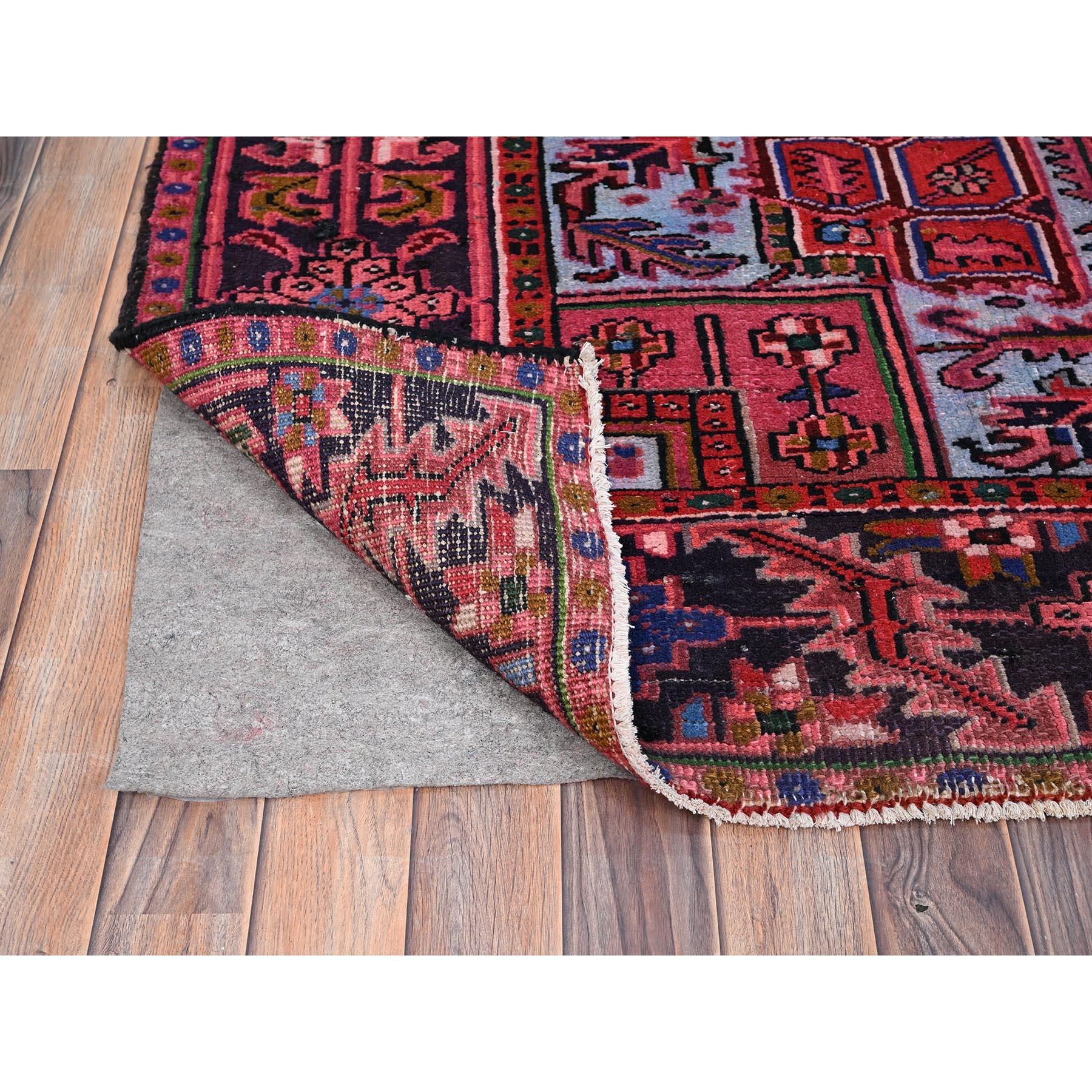 Red Vintage Persian Heriz Pure Wool Hand Knotted Clean Distressed Look Rug In Good Condition For Sale In Carlstadt, NJ