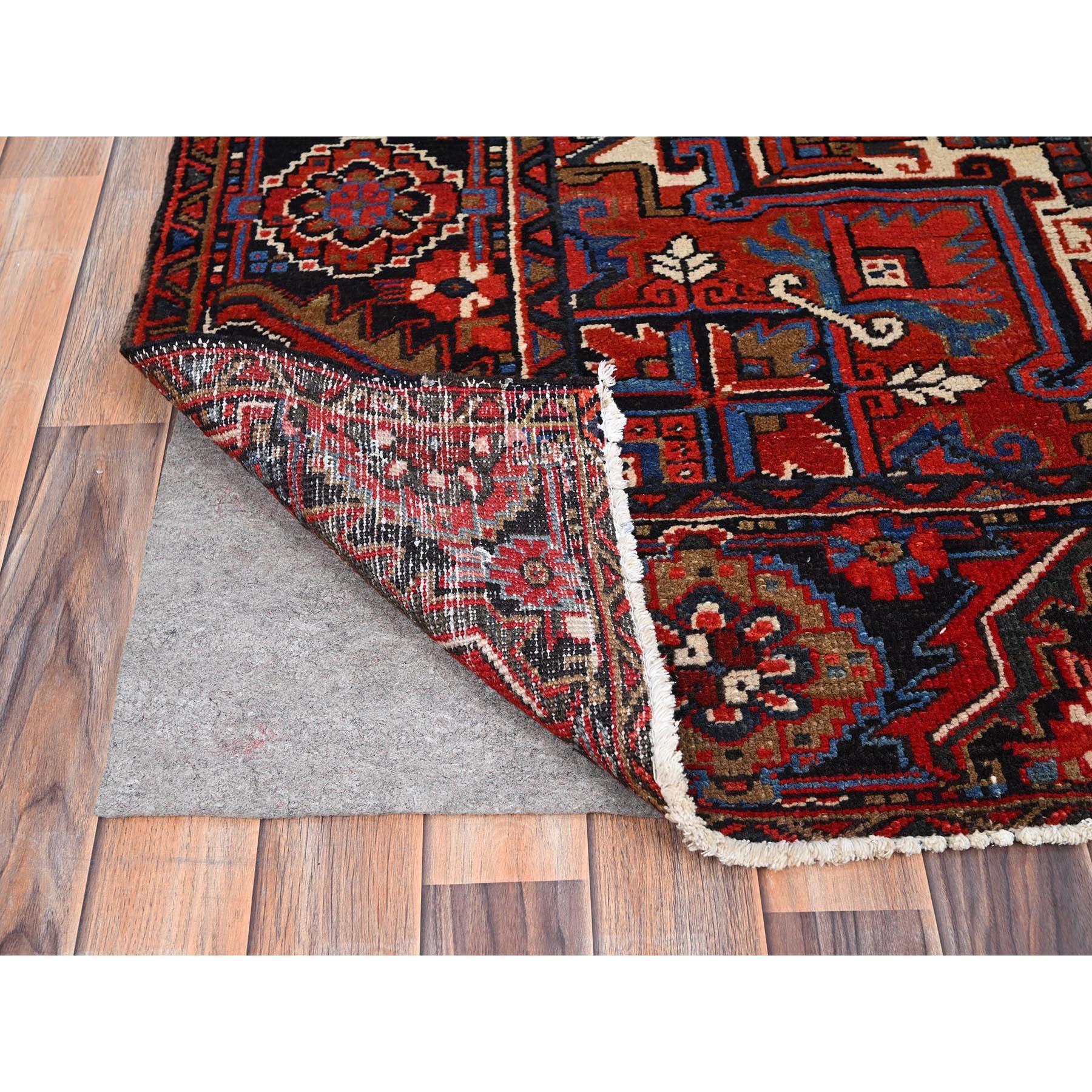 Red Vintage Persian Heriz Pure Wool Hand Knotted Sides and Ends Cleaned Rug In Good Condition For Sale In Carlstadt, NJ