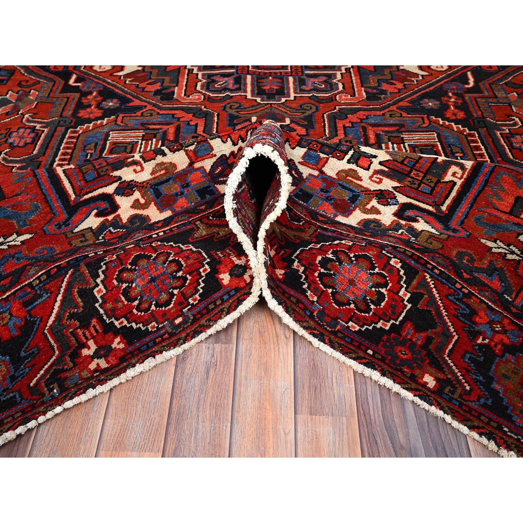 Mid-20th Century Red Vintage Persian Heriz Pure Wool Hand Knotted Sides and Ends Cleaned Rug For Sale