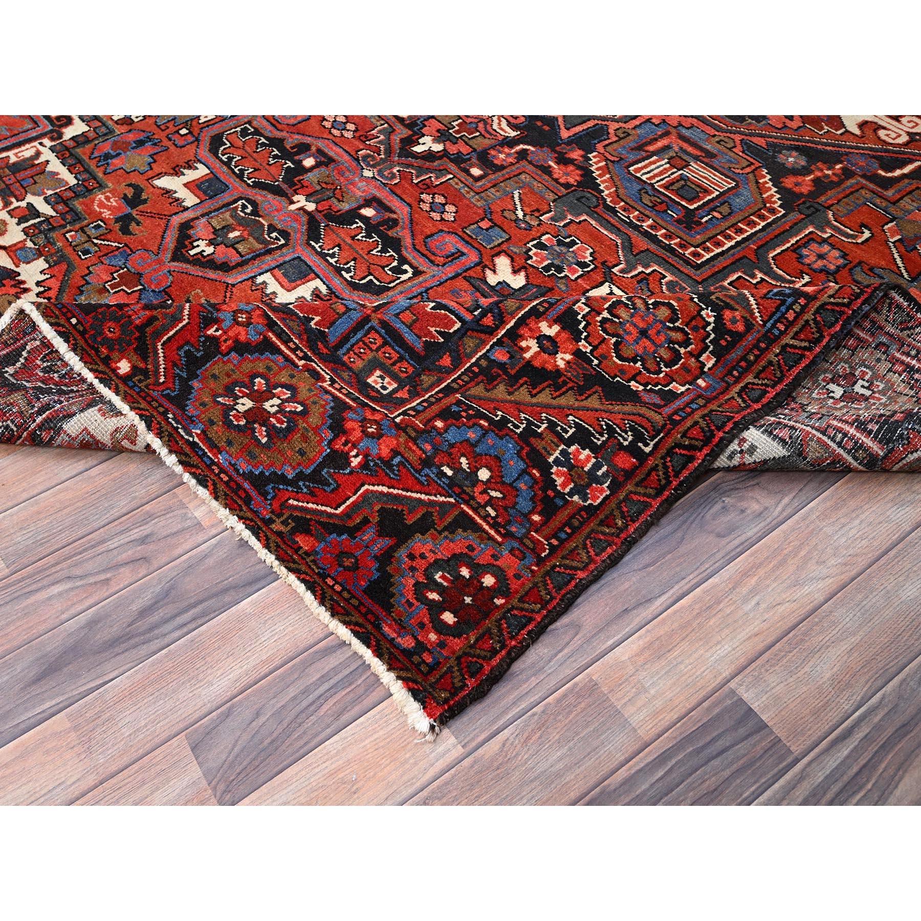 Red Vintage Persian Heriz Pure Wool Hand Knotted Sides and Ends Cleaned Rug For Sale 1