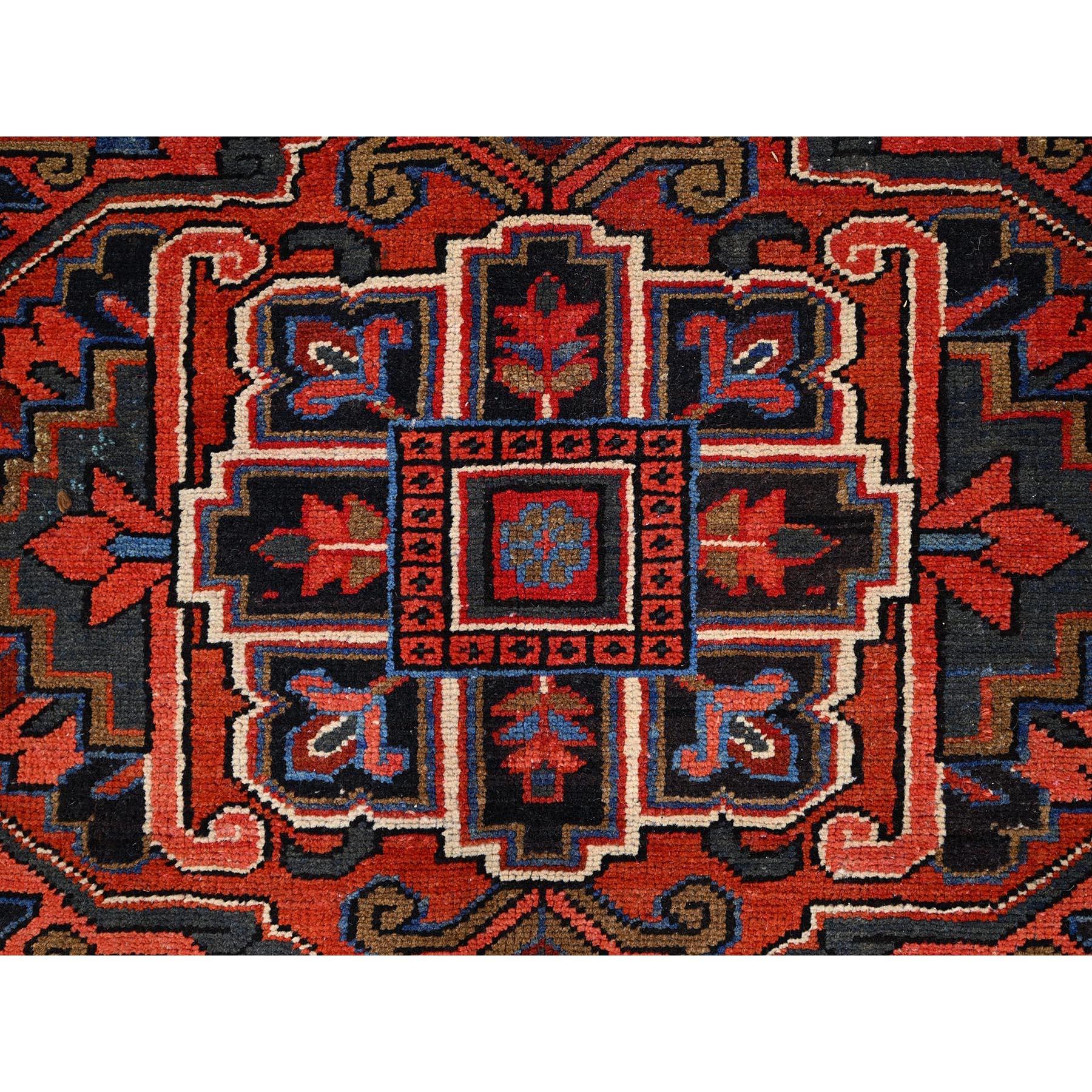 Red Vintage Persian Heriz Pure Wool Hand Knotted Sides and Ends Cleaned Rug For Sale 3