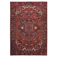 Red Vintage Persian Heriz Pure Wool Hand Knotted Sides and Ends Cleaned Rug