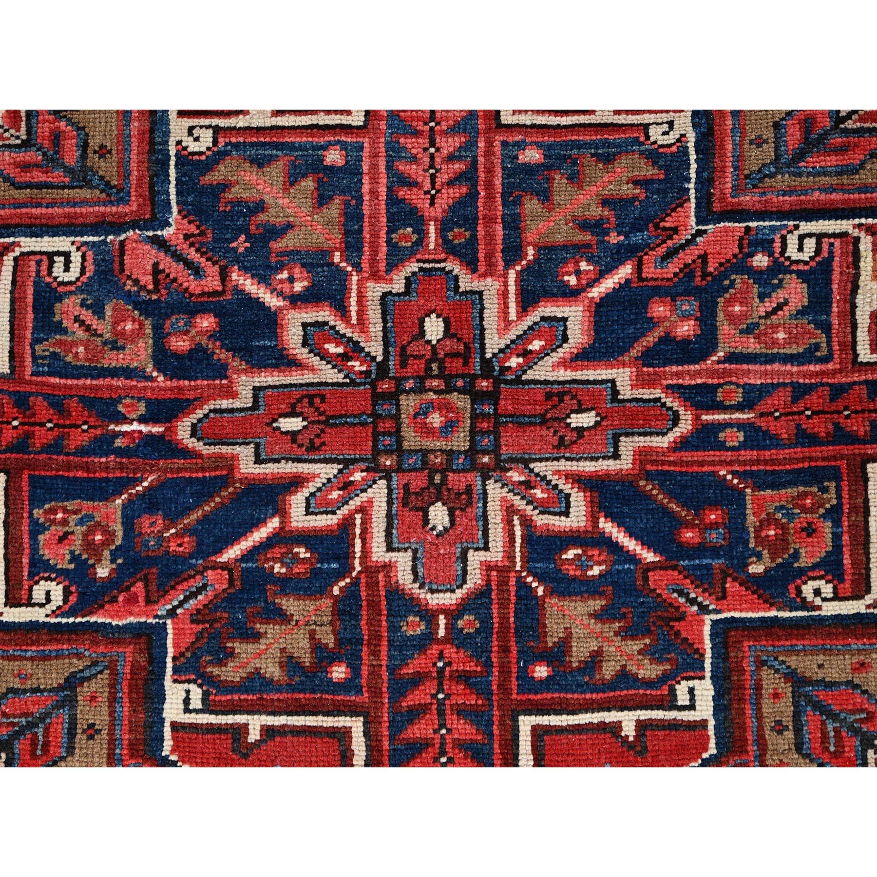 Red Vintage Persian Heriz Rustic Feel Abrash Hand Knotted Soft Wool Clean Rug For Sale 4