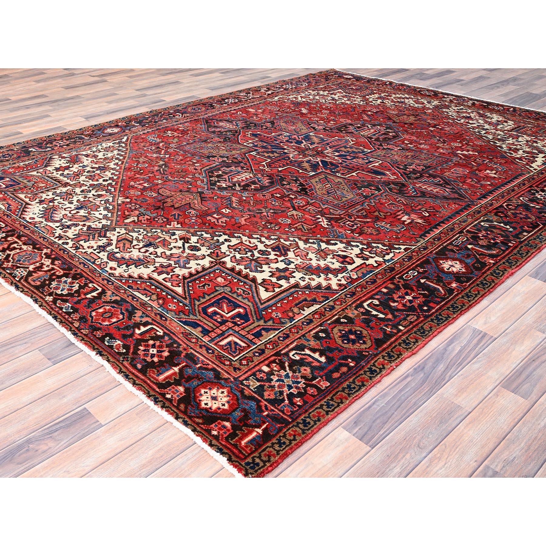 Red Vintage Persian Heriz Rustic Feel Abrash Hand Knotted Soft Wool Clean Rug In Good Condition For Sale In Carlstadt, NJ