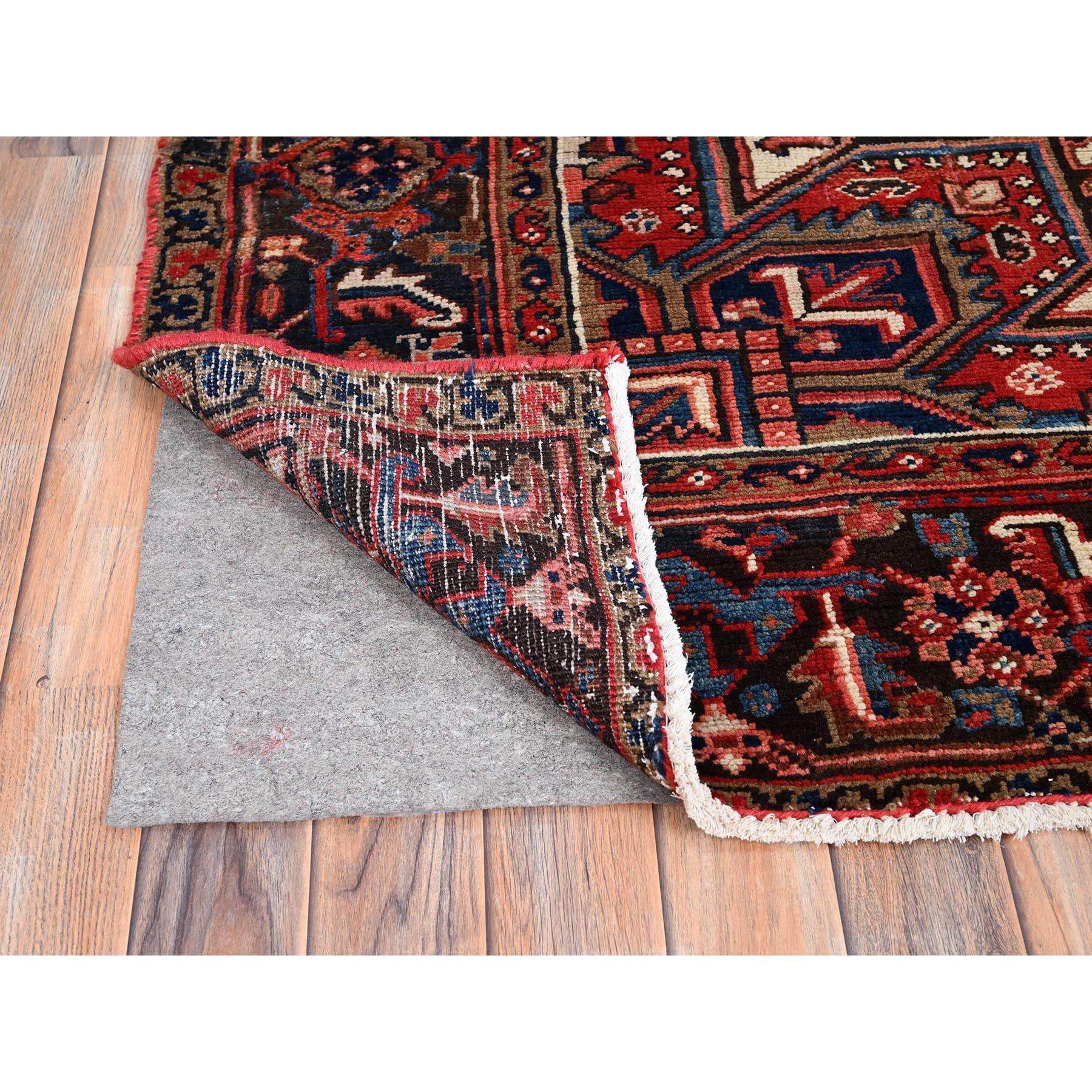 Mid-20th Century Red Vintage Persian Heriz Rustic Feel Abrash Hand Knotted Soft Wool Clean Rug For Sale