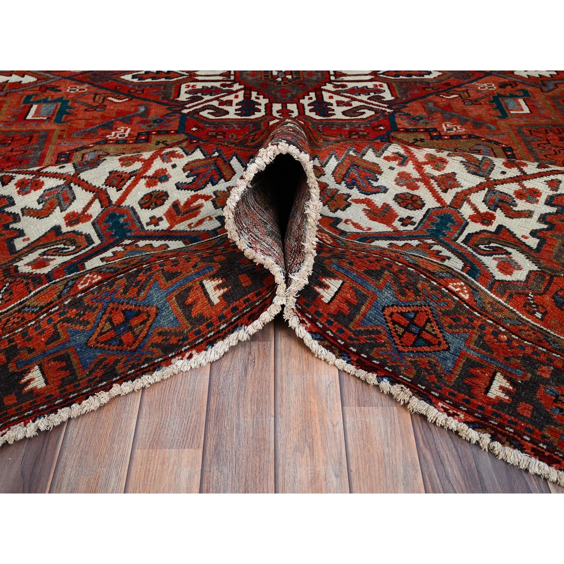 Red Vintage Persian Heriz Rustic Look Evenly Worn Wool Hand Knotted Clean Rug In Good Condition For Sale In Carlstadt, NJ