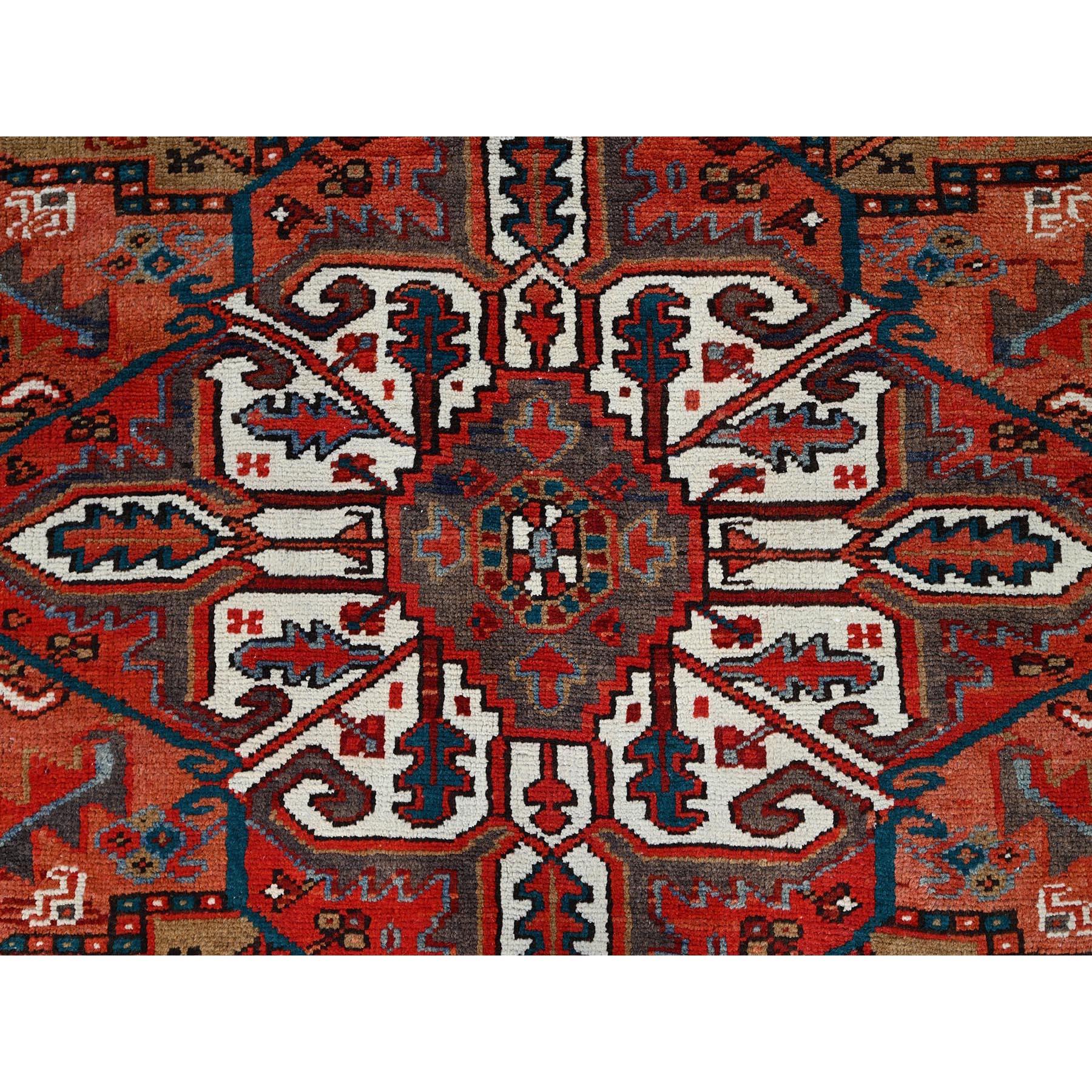 Red Vintage Persian Heriz Rustic Look Evenly Worn Wool Hand Knotted Clean Rug For Sale 2