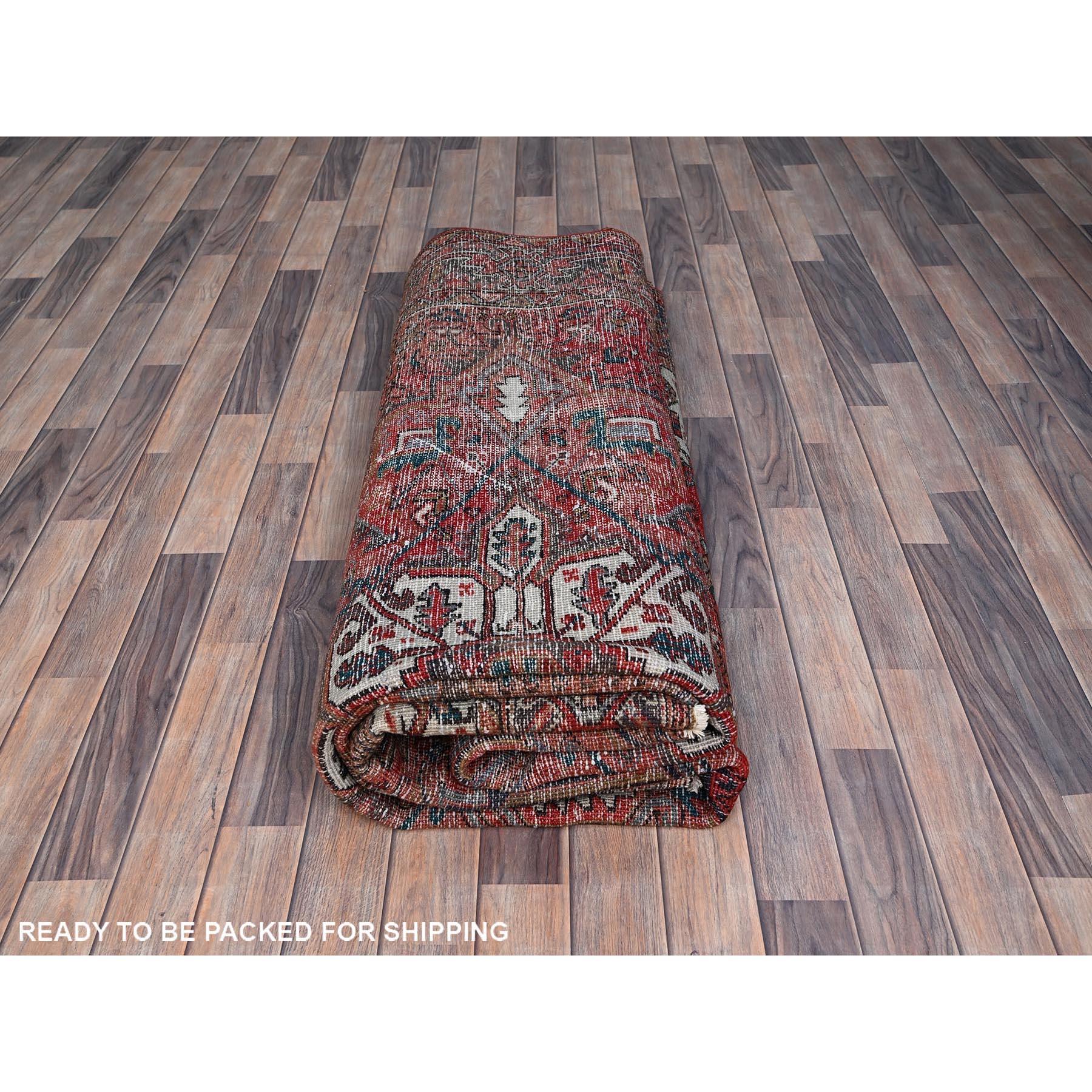 Red Vintage Persian Heriz Rustic Look Evenly Worn Wool Hand Knotted Clean Rug For Sale 3