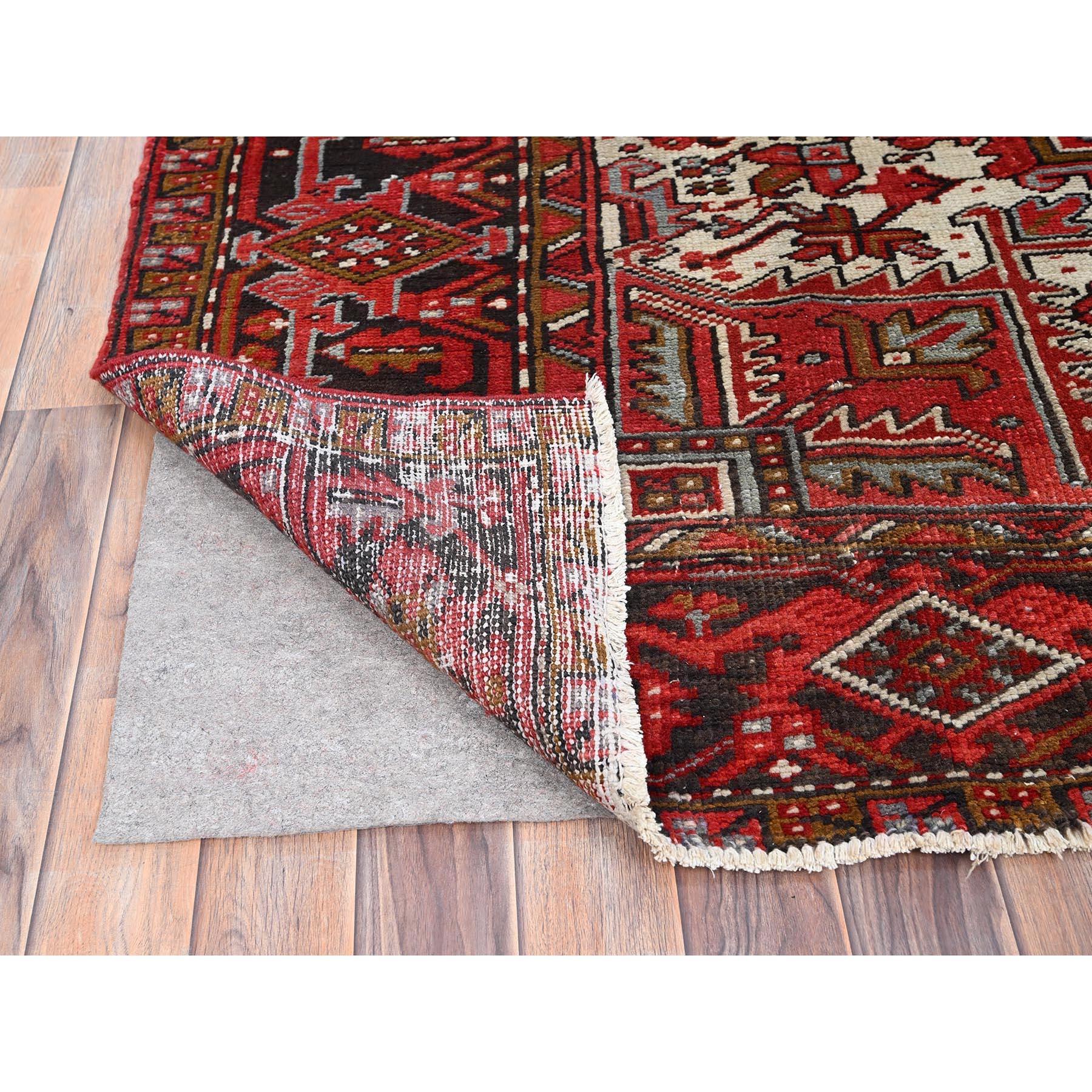 Red Vintage Persian Heriz Village Motif Rustic Look Pure Wool Hand Knotted Rug In Good Condition For Sale In Carlstadt, NJ
