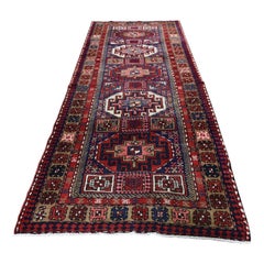 Red Vintage Persian Heriz Wide Runner with Caucasian Pure Wool Hand Knotted Orie