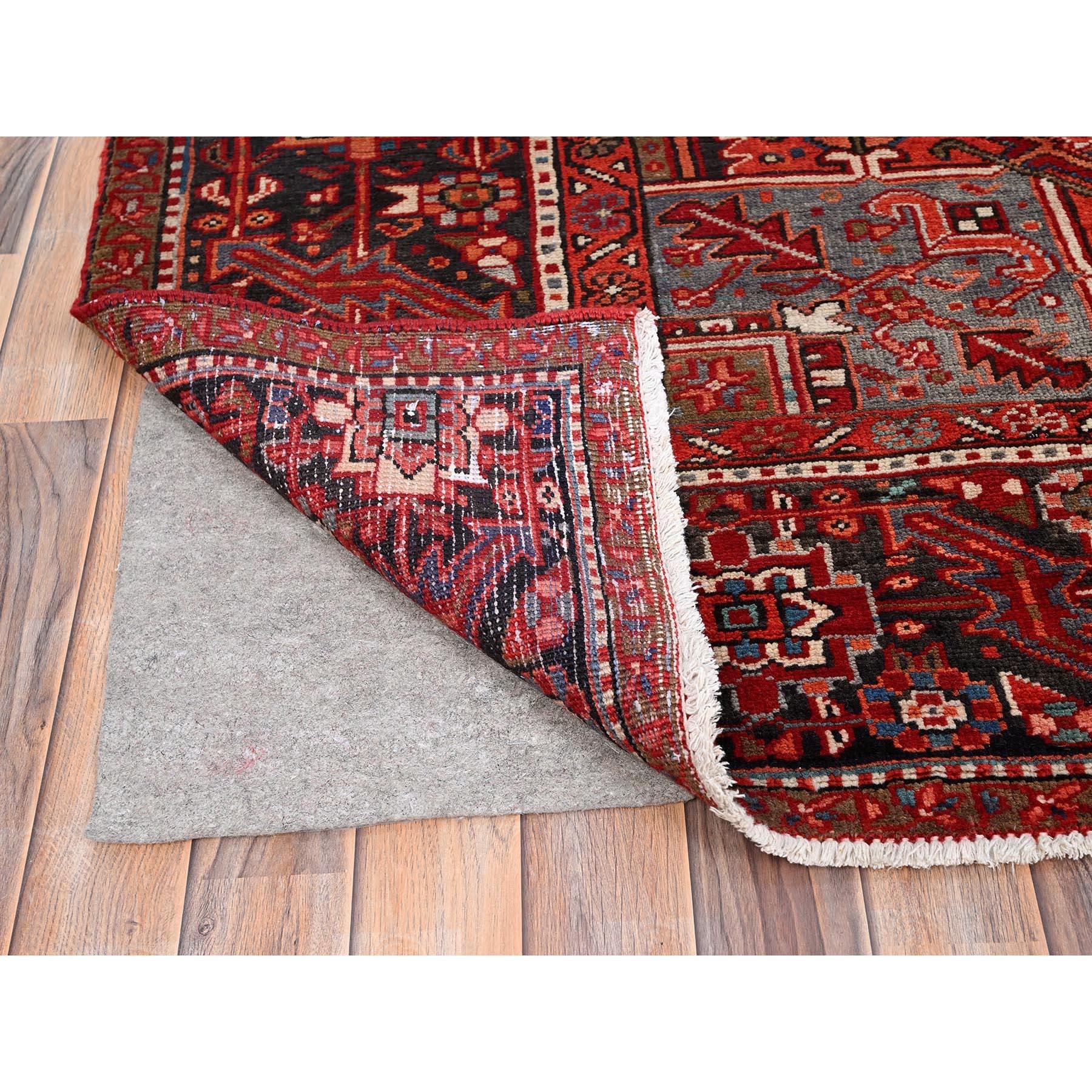 Red Vintage Persian Heriz with Tribal Ambience Rustic Look Wool Hand Knotted Rug In Good Condition For Sale In Carlstadt, NJ