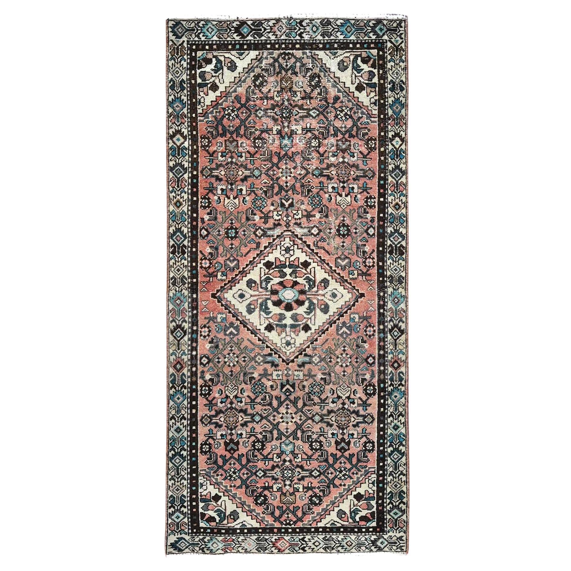 Red Vintage Persian Hussainabad Clean Runner Hand Knotted Soft Wool Oriental Rug For Sale