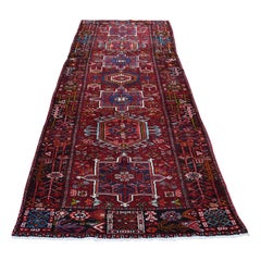 Red Vintage Persian Karajeh Pure Wool Wide Runner Hand Knotted Oriental Rug