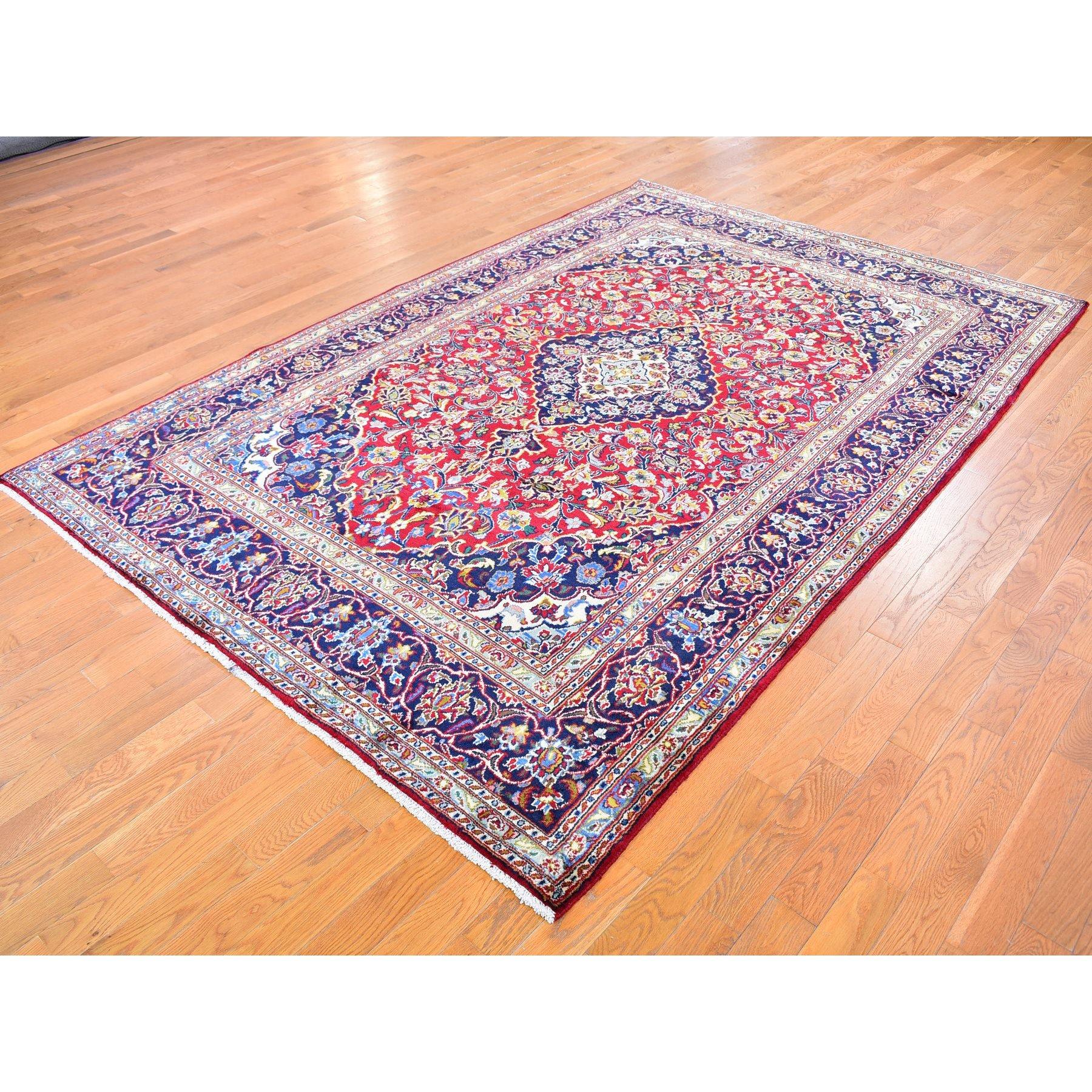 Hand-Knotted Red Vintage Persian Kashan Full Pile Hand Knotted Oriental Rug