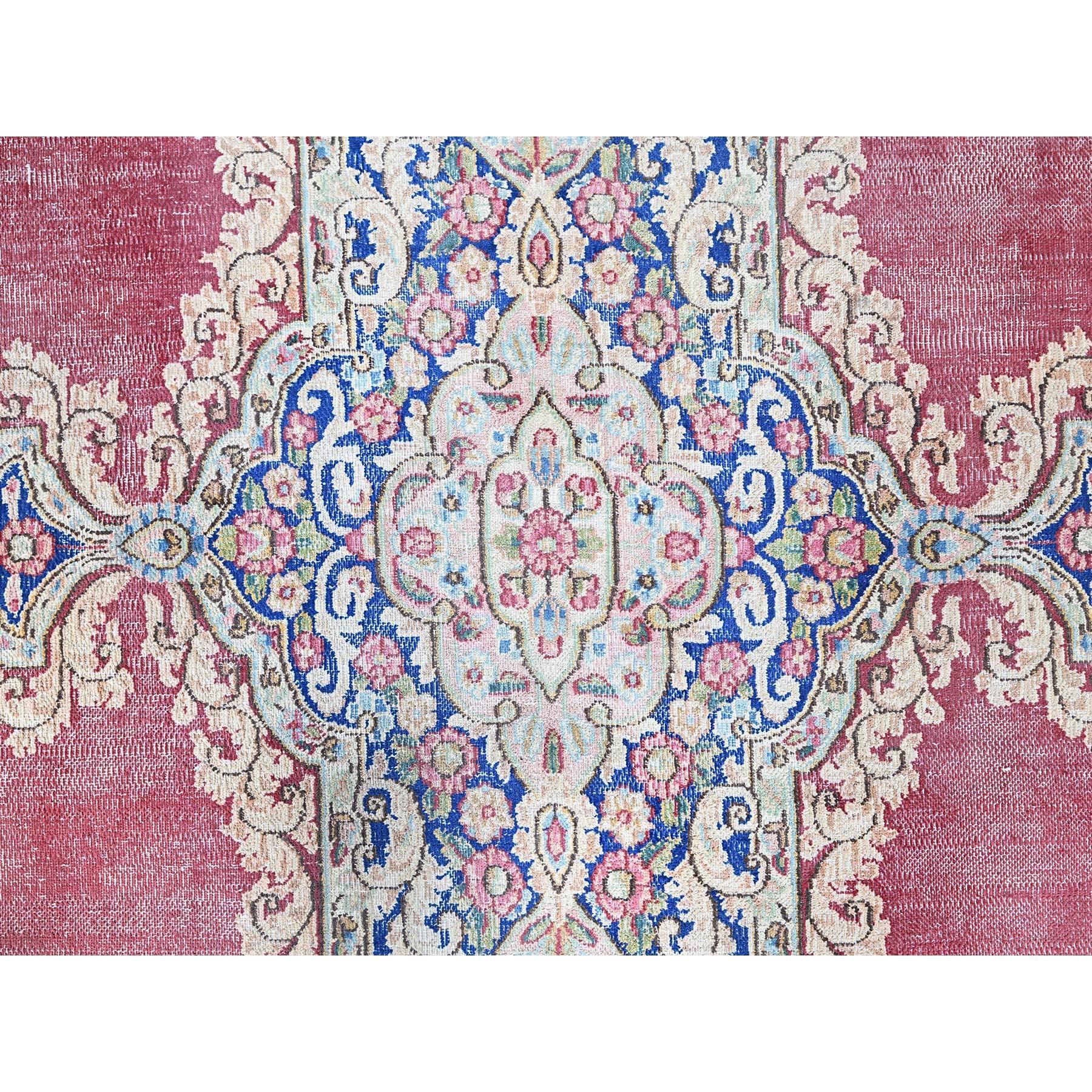 Red Vintage Persian Kerman Abrash Clean Hand Knotted Pure Wool Rustic Feel Rug For Sale 4