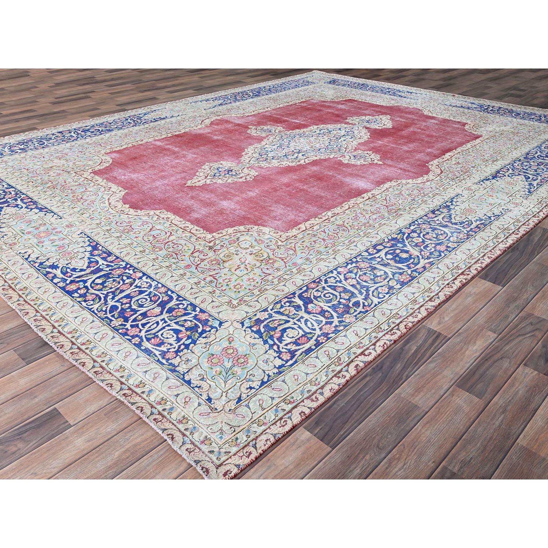 Red Vintage Persian Kerman Abrash Clean Hand Knotted Pure Wool Rustic Feel Rug In Good Condition For Sale In Carlstadt, NJ