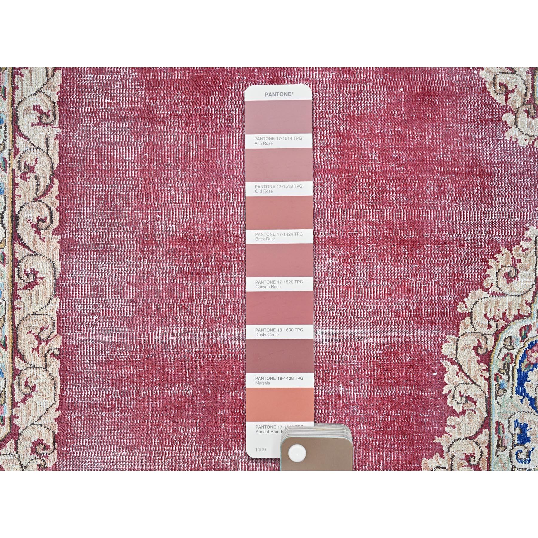 Red Vintage Persian Kerman Abrash Clean Hand Knotted Pure Wool Rustic Feel Rug For Sale 3