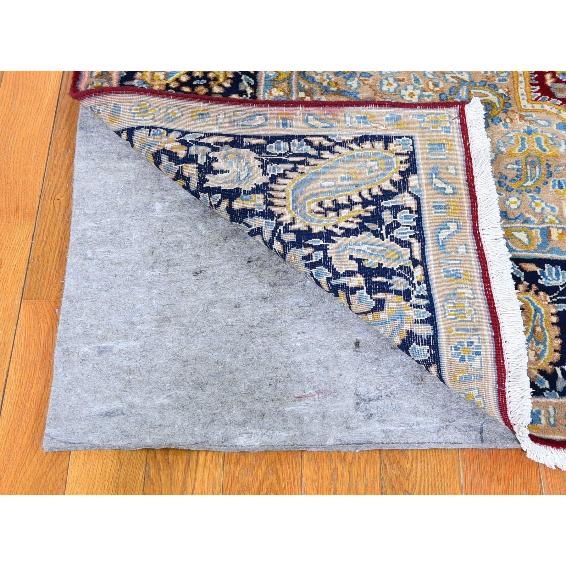 Red Vintage Persian Kerman Medallion Open Field Pure Wool Hand Knotted Rug In Good Condition In Carlstadt, NJ