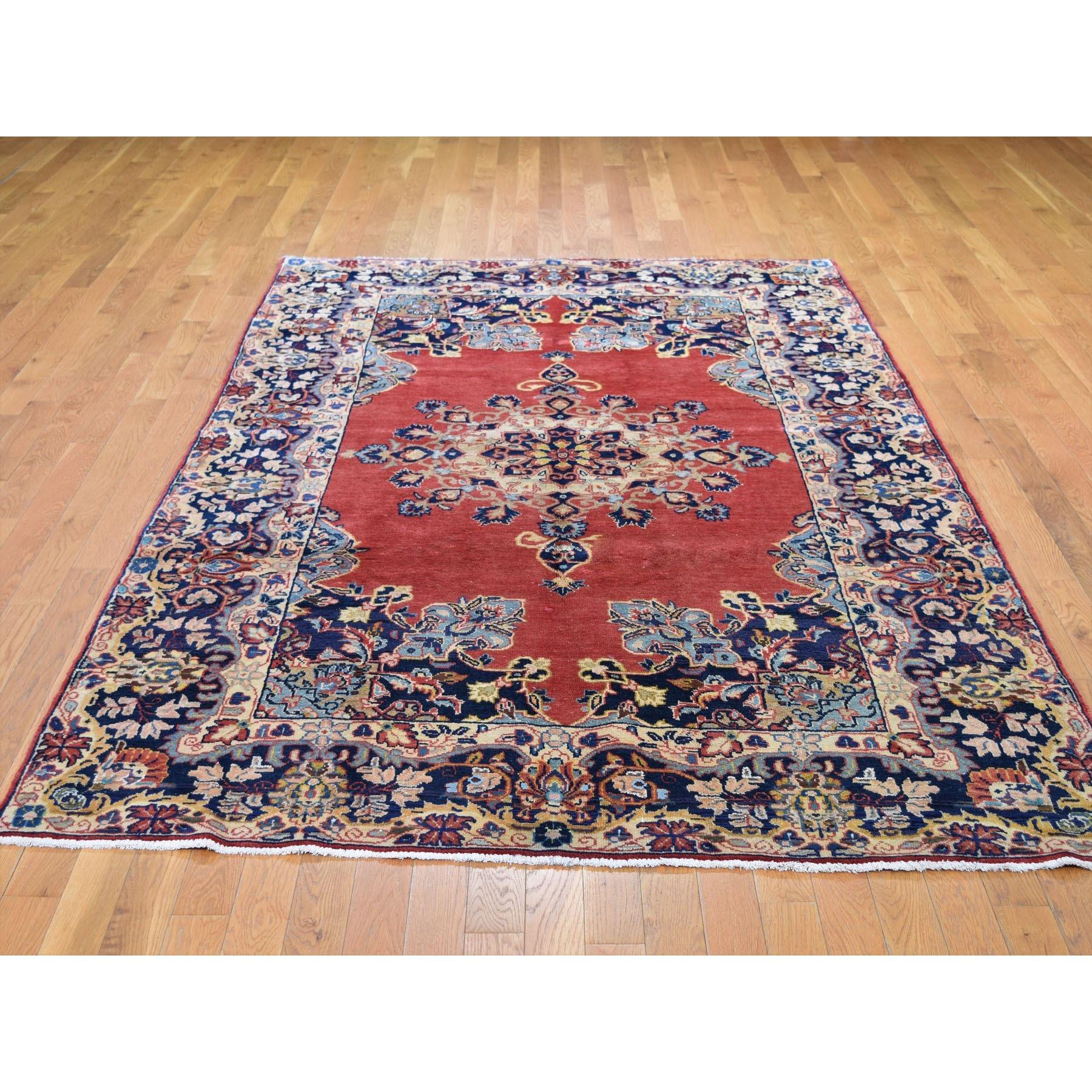 Hollywood Regency Red Vintage Persian Mahal Open Field Pure Wool Hand Knotted Oriental Rug