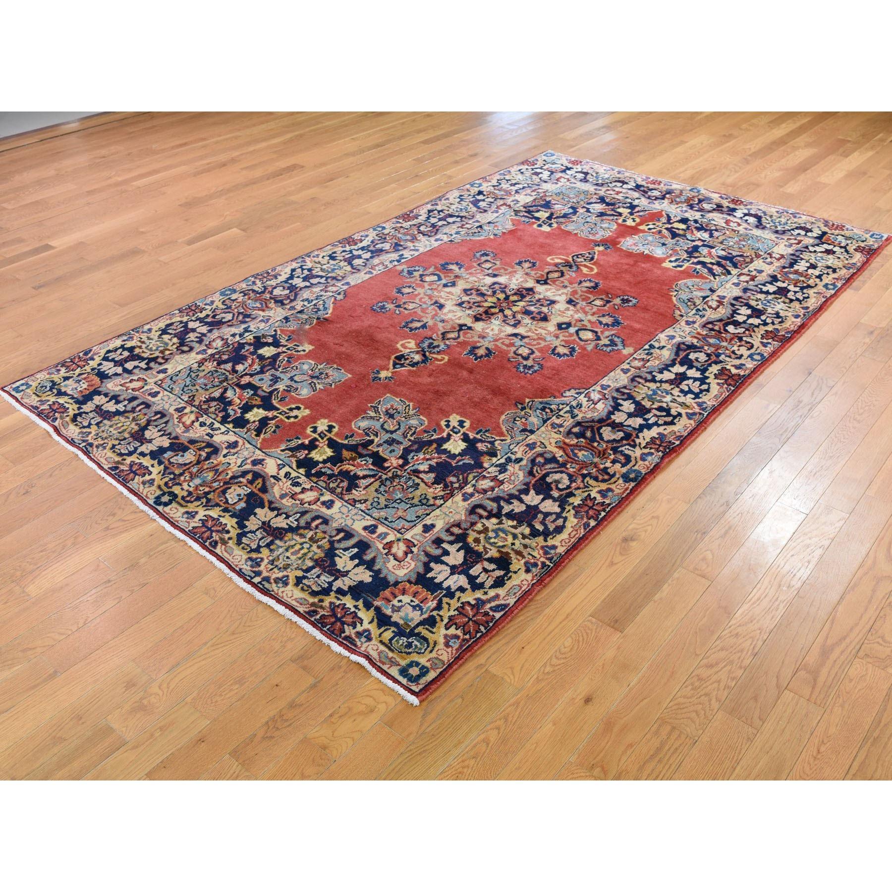 Hand-Knotted Red Vintage Persian Mahal Open Field Pure Wool Hand Knotted Oriental Rug