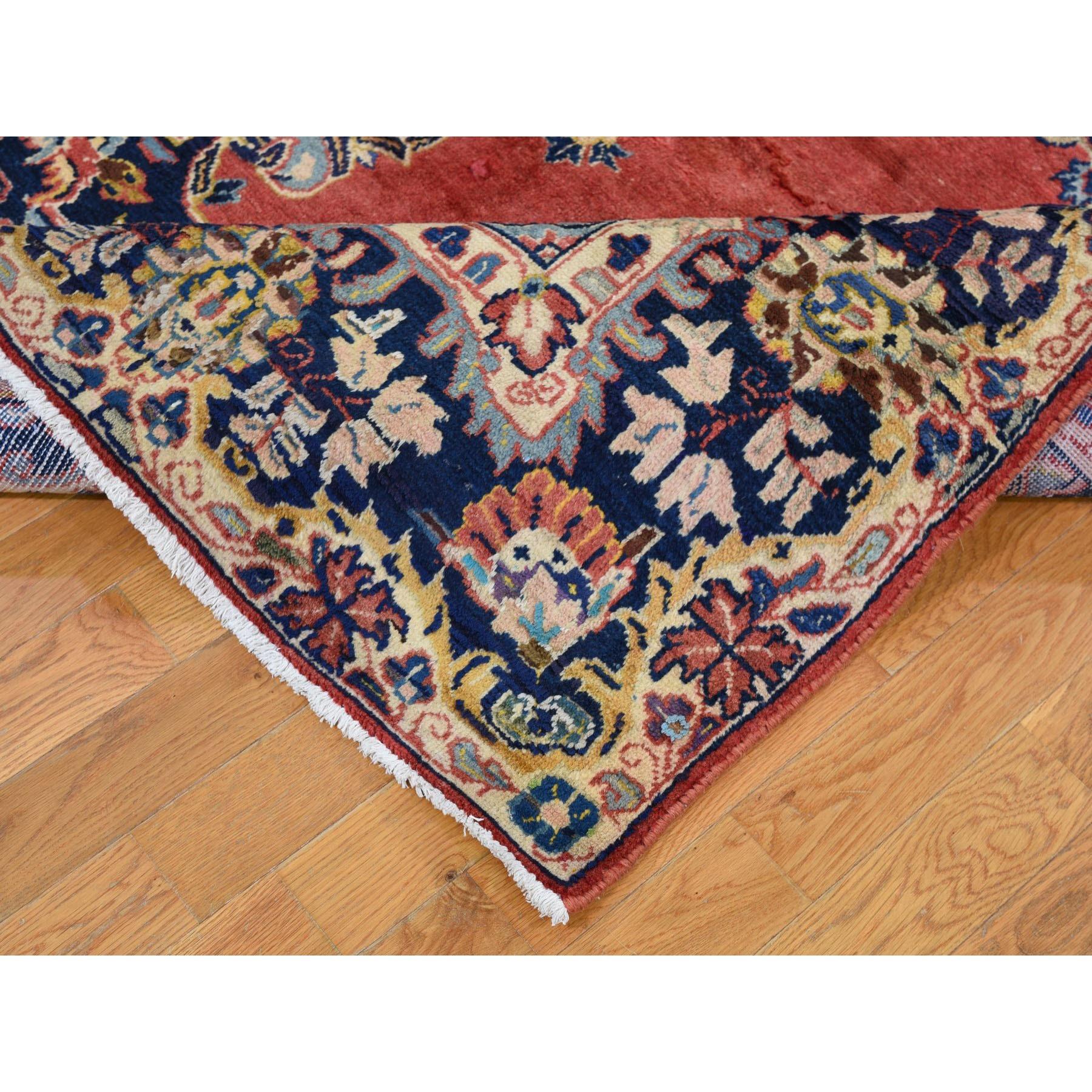Red Vintage Persian Mahal Open Field Pure Wool Hand Knotted Oriental Rug 1