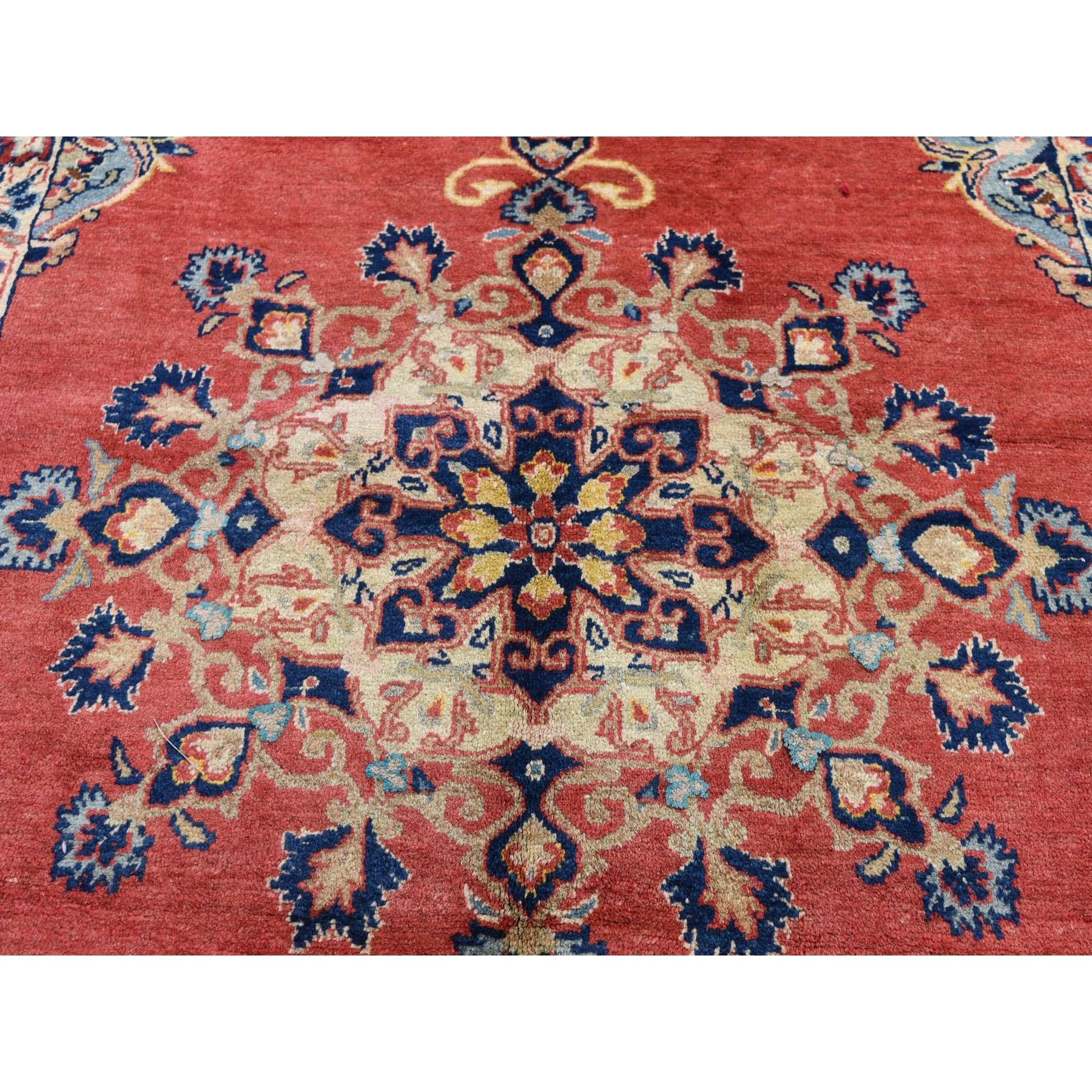 Red Vintage Persian Mahal Open Field Pure Wool Hand Knotted Oriental Rug 3
