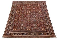 Red Vintage Persian Mahal Wool Rug – Authentic Hand-Knotted Large Scale Floral