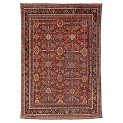 Red Vintage Persian Mahal Wool Rug – Authentic Hand-Knotted Large Scale Floral
