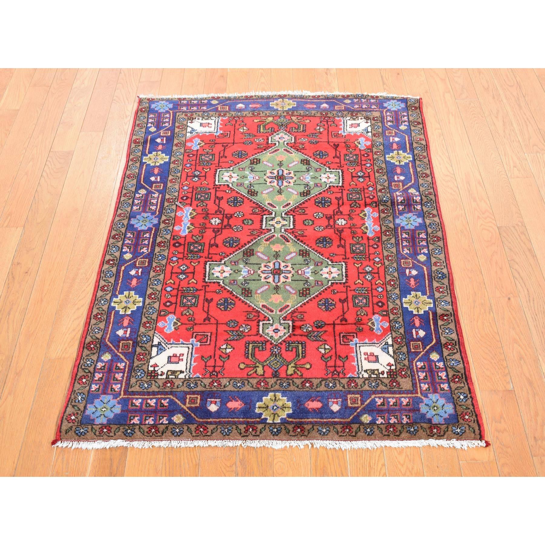 Medieval Red Vintage Persian Navahand Pure Wool Hand Knotted Soft and Clean Oriental Rug For Sale