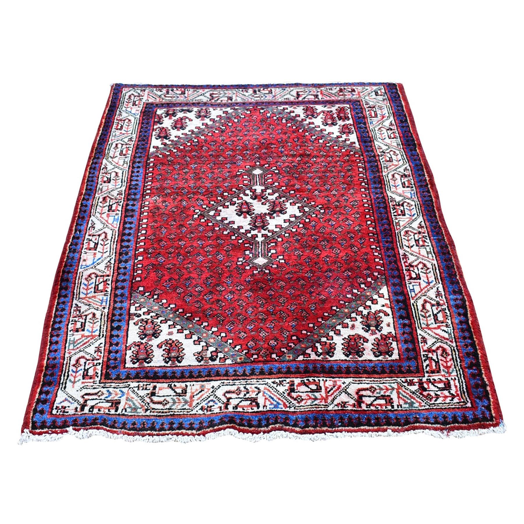 Red Vintage Persian Sarouk Mir Good Condition Pure Wool Hand Knotted Rug For Sale