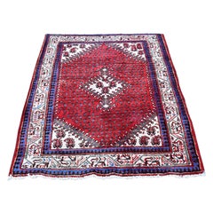 Tapis persan Sarouk Mir rouge vintage en pur laine noué à la main en bon état