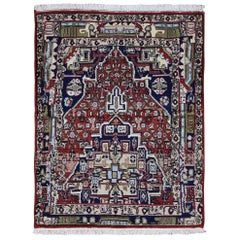 Red Vintage Persian Senneh Sampler Pure Wool Hand Knotted Bohemian Rug