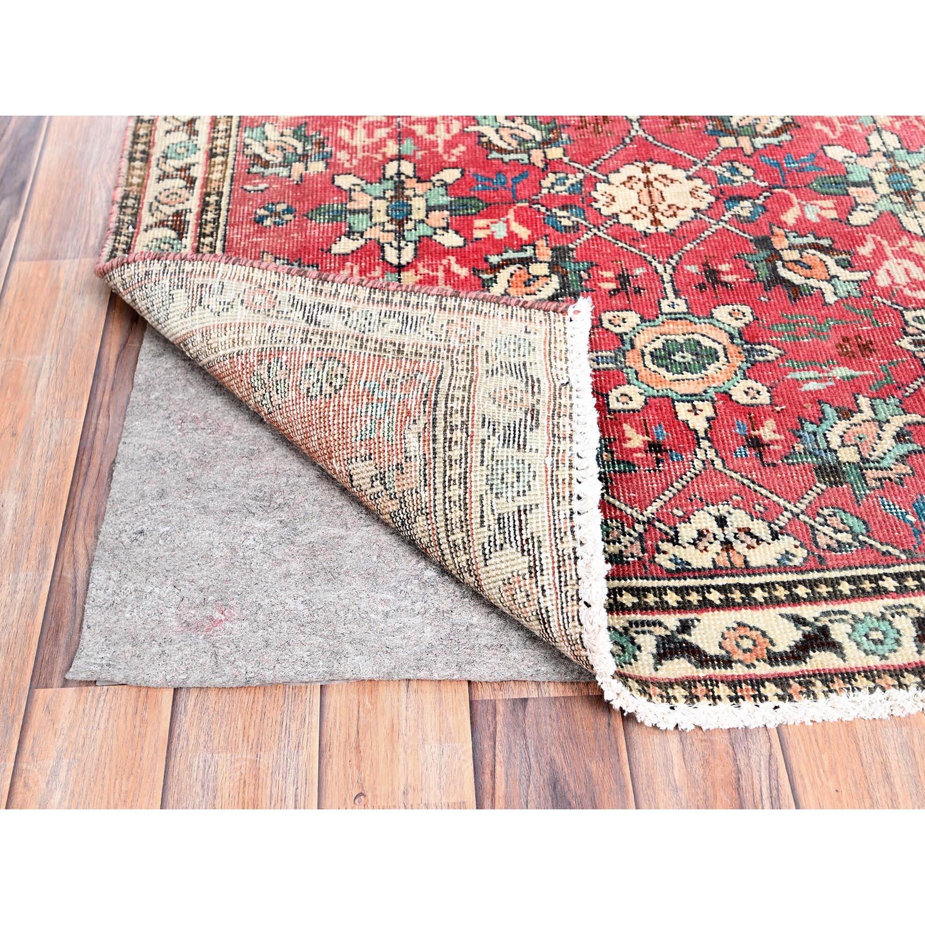 Hand-Knotted Red Vintage Persian Tabriz Distressed Vibrant Wool Hand Knotted Clean Runner Rug For Sale