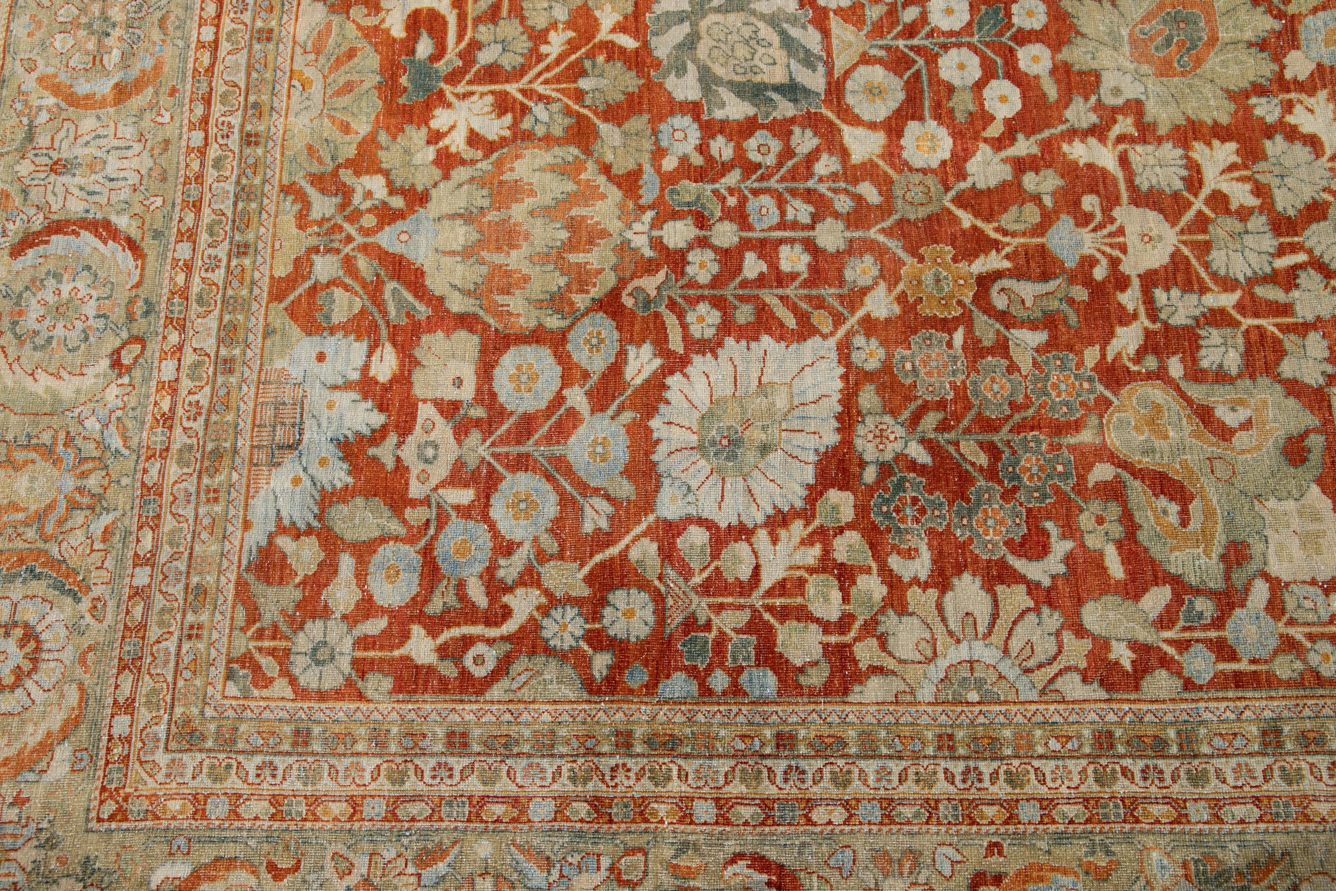 Red Vintage Persian Tabriz Handmade Wool Rug For Sale 6