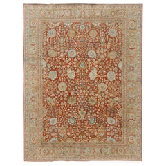 Red Antique Persian Tabriz Handmade Wool Rug