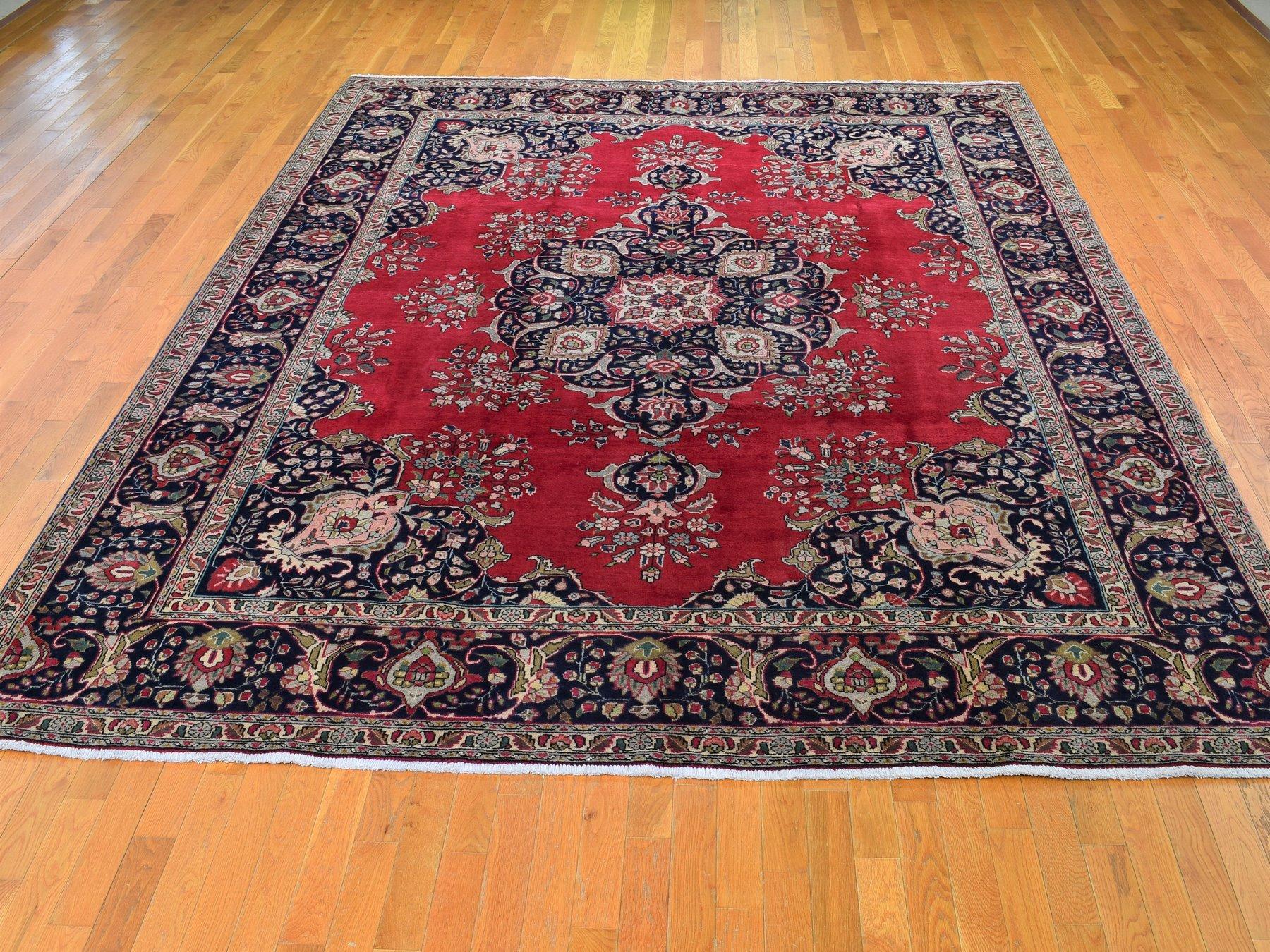 Medieval Red Vintage Persian Tabriz Open Field with Medallion Hand Knotted Oriental Rug