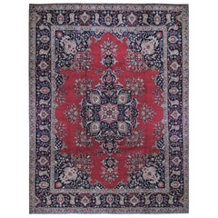 Red Vintage Persian Tabriz Open Field with Medallion Hand Knotted Oriental Rug