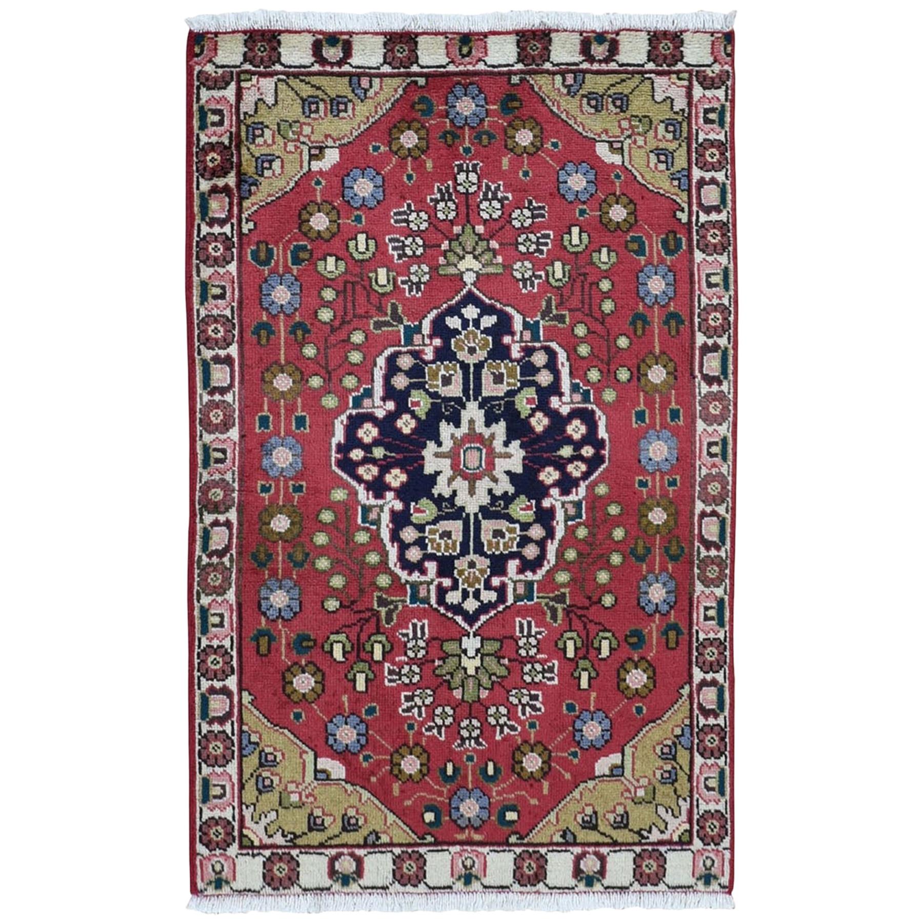 Red Vintage Persian Tabriz Pure Wool Hand Knotted Oriental Rug