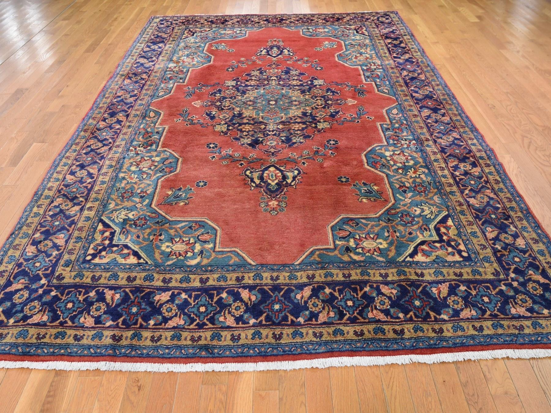 Medieval Red Vintage Persian Viss Full Pile Clean and Soft Pure Wool Hand Knotted Rug